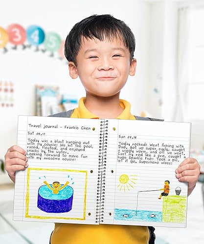 Miniatura 6 de Dunwell Cuaderno de espiral de 3 materias, papel de rayas anchas, cubierta de plástico azul, 150 hojas, cuaderno de espiral de regla ancha de 8 x