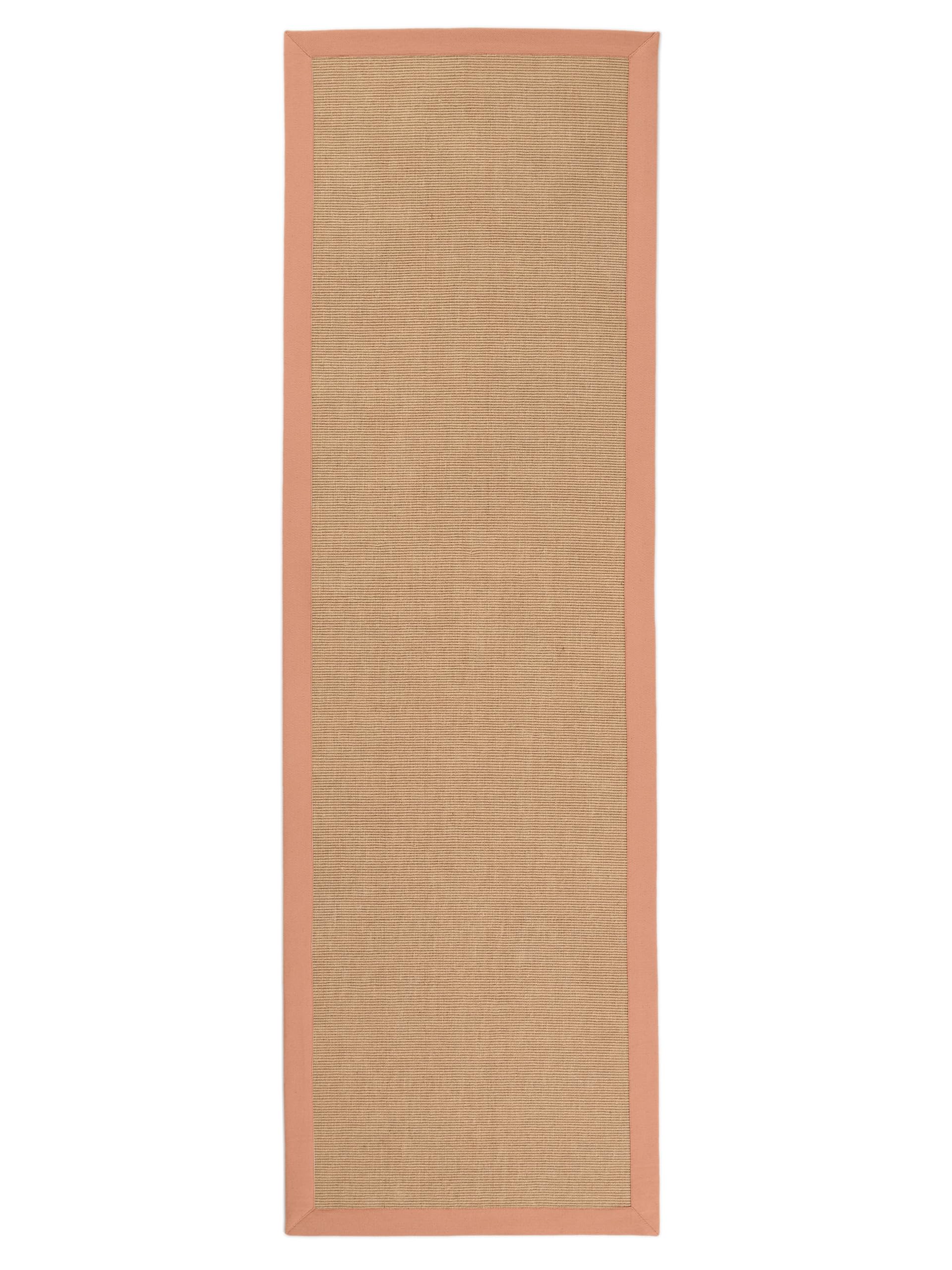carpetfine Sisalteppich Läufer Naturfarbe 80x400 cm handgewebt mit Bordüre aus Baumwolle in Pfirsich | Rutschfester Flachgewebe Teppichläufer Uni aus Naturfasern für Wohnzimmer, Schlafzimmer