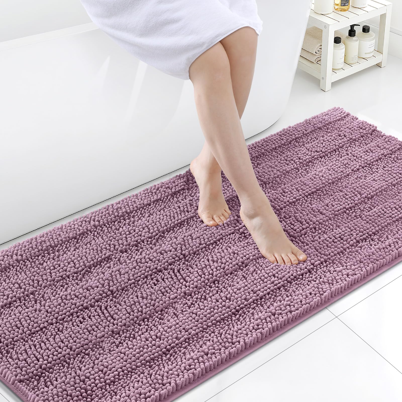 Grandaily Chenille Bathroom Rugs 70x24, Soft Absorbent Bath Mats, Deep Plum