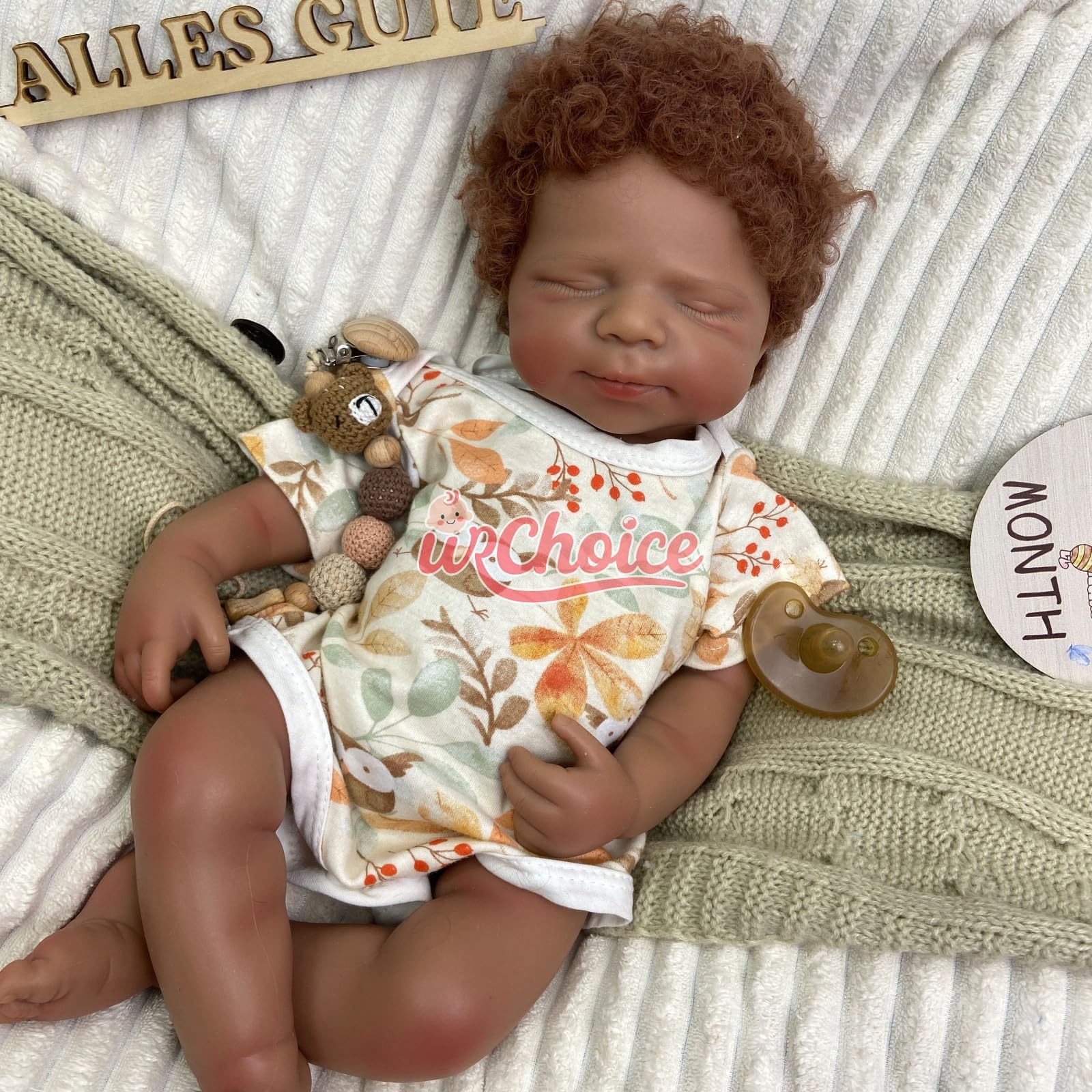 Muñeca Bebé Reborn afroamericana de Silicona,50 cm,Cabello implantado