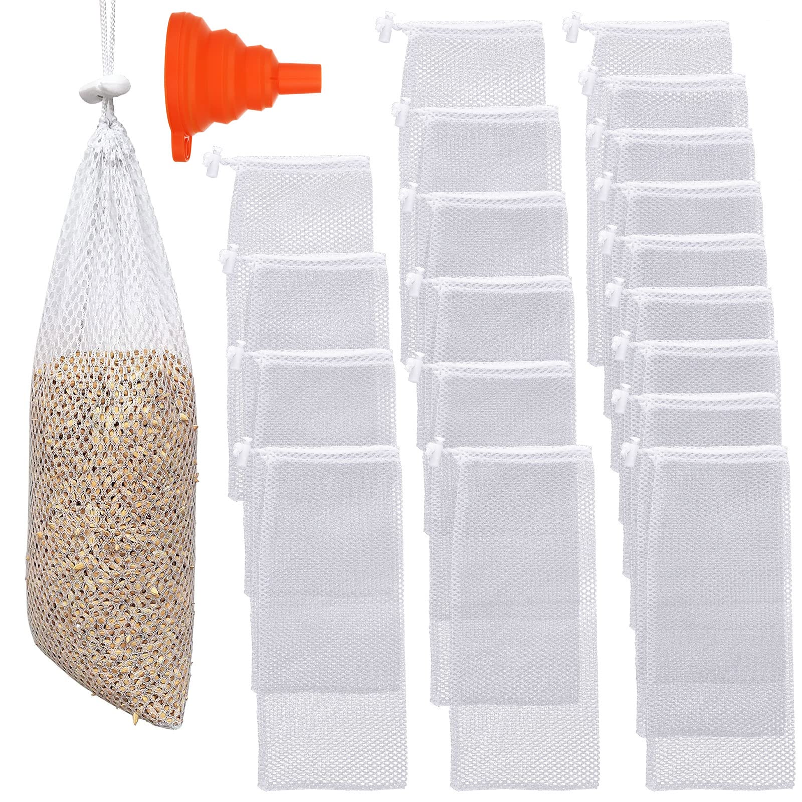 Finch Socks 20PCS Thistle Socks for Finches Bird Thistle Sock with Foldable Food Funnel, Finch Sock Feeder for Thistle Seed 4.7X 11.2 Inches