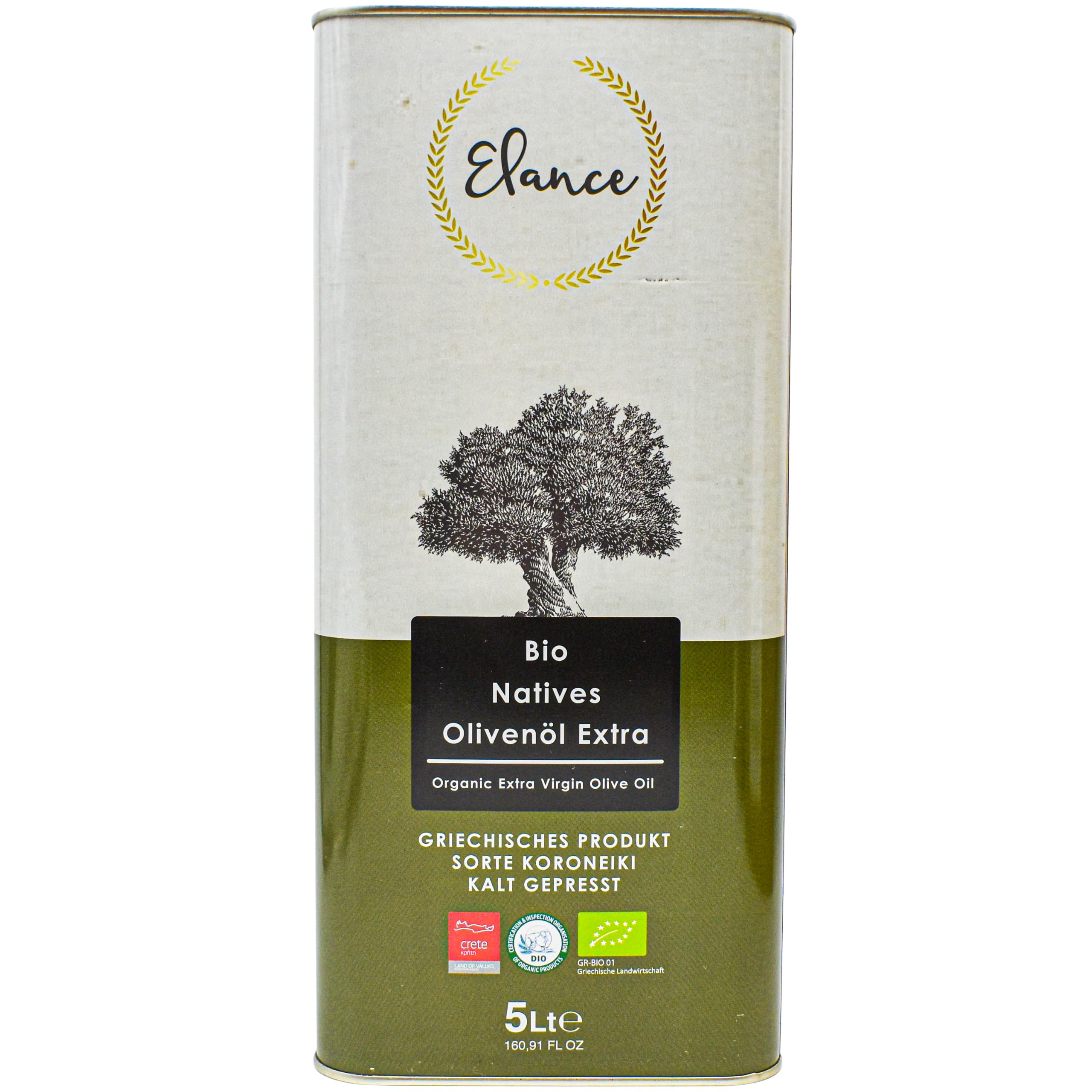 Elance Bio Olivenöl 5L – Natives Olivenöl Extra Vergine – Kaltgepresst, Griechisches Olivenöl – Extra Vergine Premium Qualität – Ideal zum Braten & Kochen