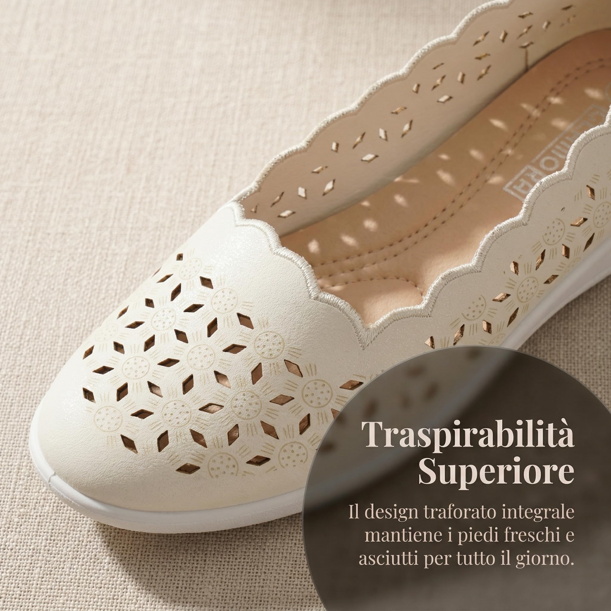 GLAMORA Ballerine Donna Traforate Laser Floreale Zeppa Bassa Punta Tonda Slip On Scarpe Comode Leggere Traspiranti Suola Flessibile Antiscivolo Eleganti Casual Estive Calzata Morbida