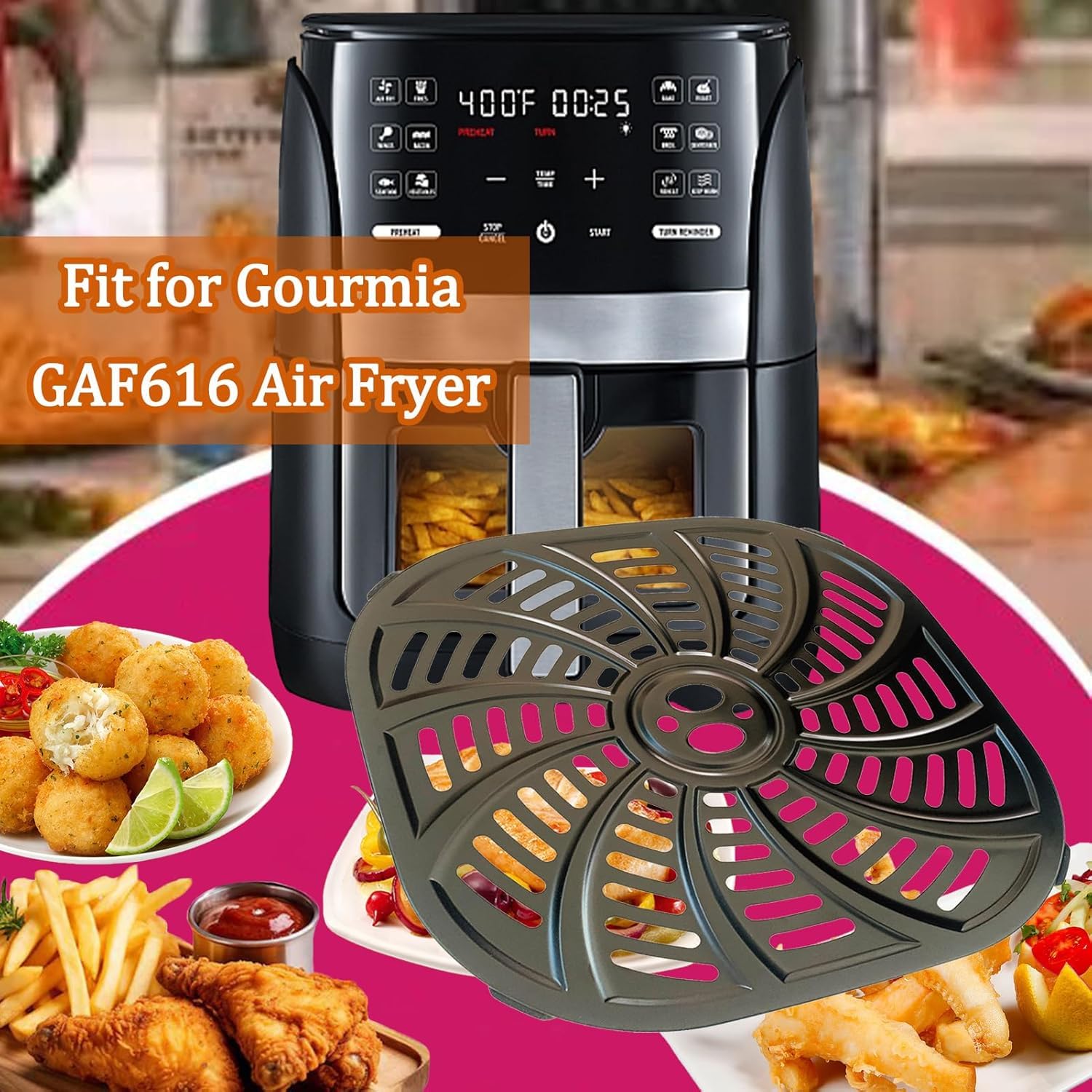 Grill Pan For COSORI 6.8QT Air Fryer - Square Nonstick Crisper Plate Tray With Handle & Rubber Feet - View #2