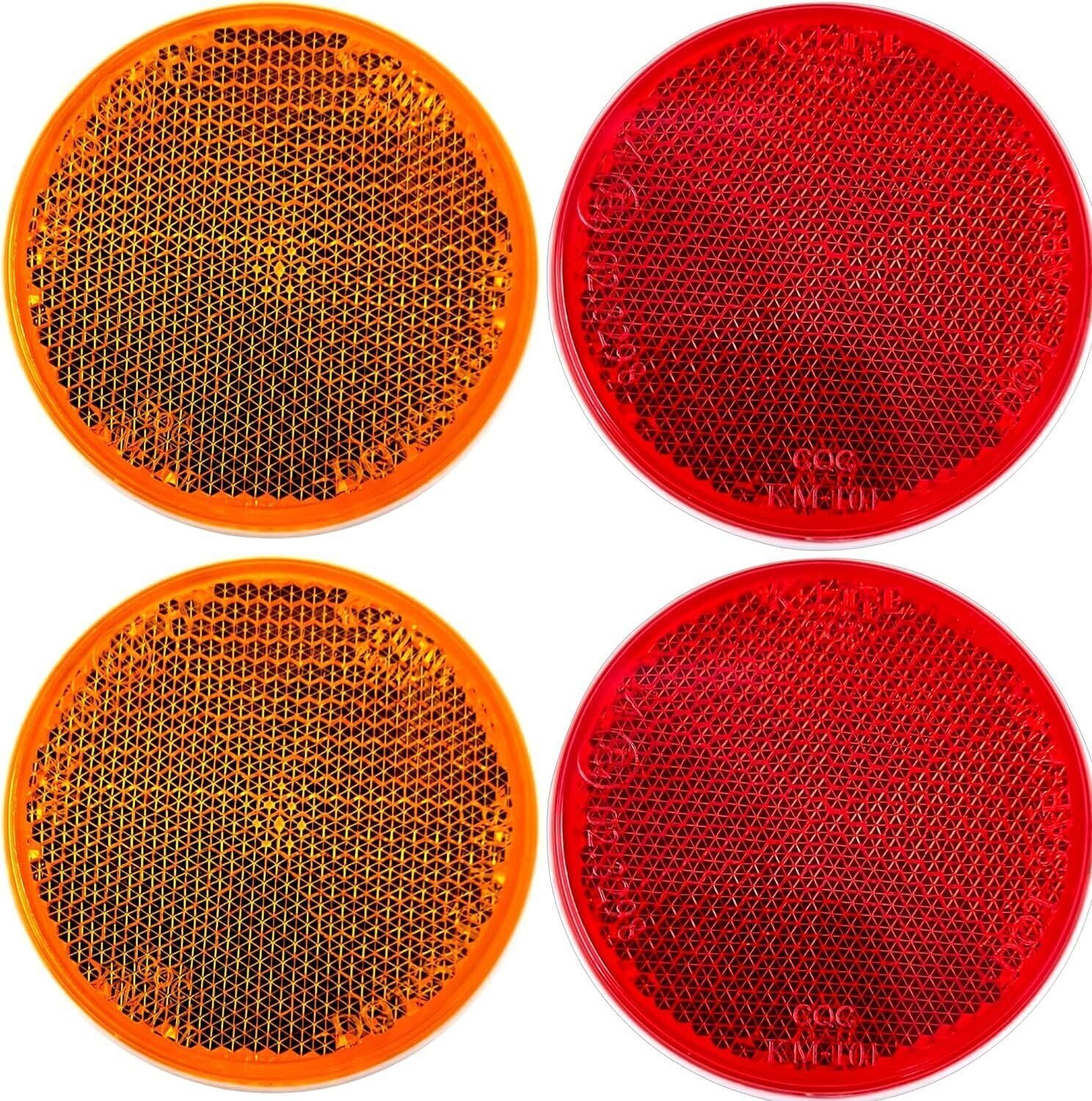 Qty 4 (2 Red/2 Amber) - 2" Inch Round Reflector Bike,Trailer, Truck, Boat, Mailbox, Construction, Signage, Warning with Super Strong Adhesive DOT/SAE Approved