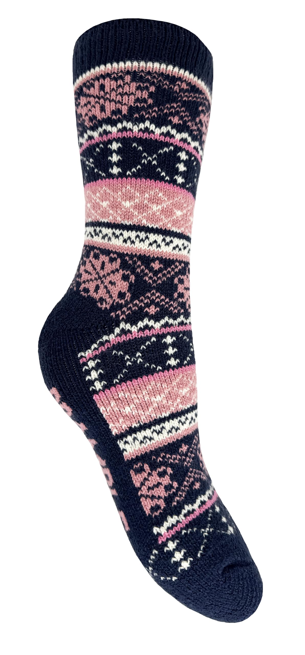 Bramble Ladies - Fairisle Thermasock | 1 Pair | U.K. Size 4-7 | fluffy socks, navy/pink ladies outdoor comfort, lounge, hiking socks