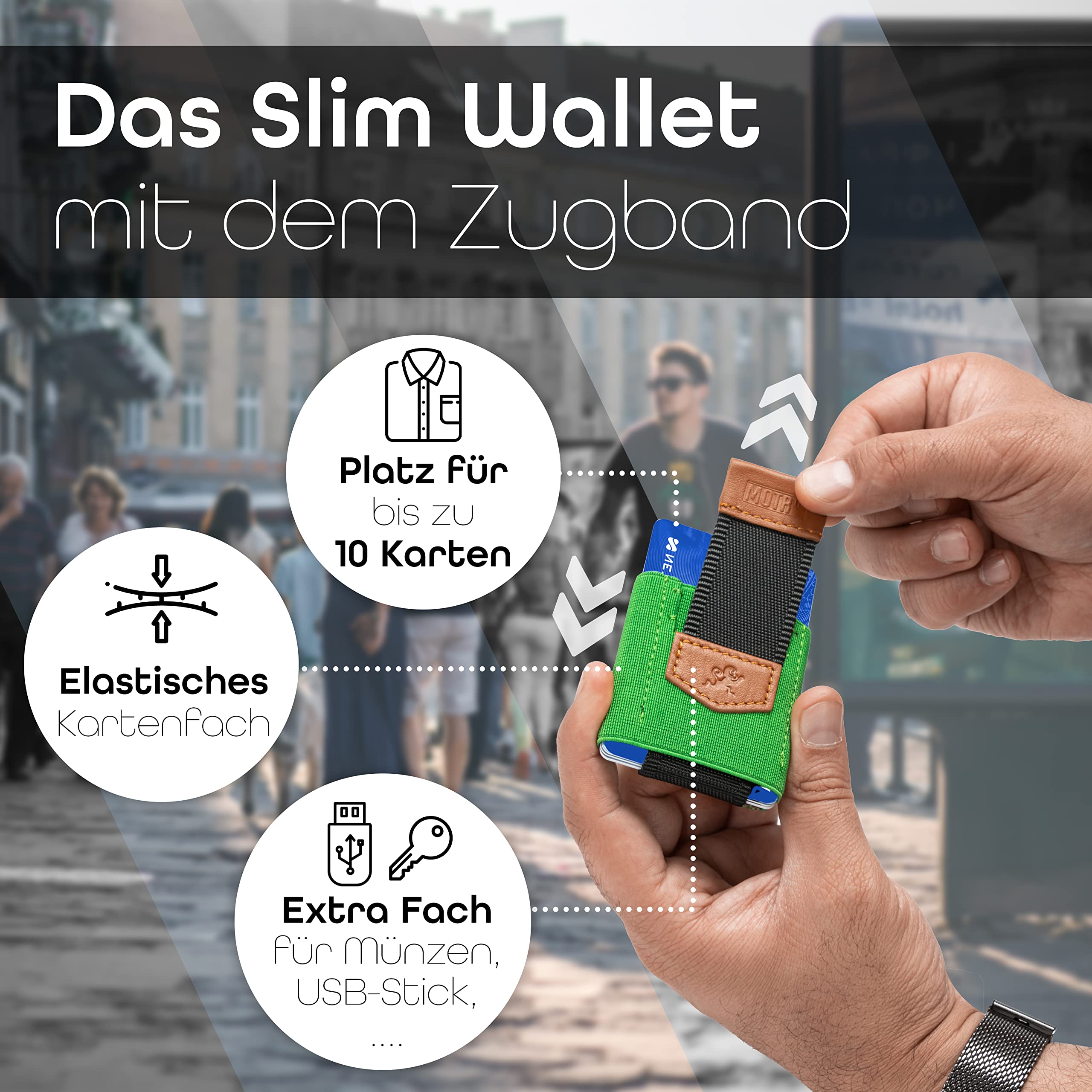 MakakaOnTheRun Męskie etui na karty z kieszenią na monety i tasiemką: etui na karty, etui na karty kredytowe, Slim Wallet męskie portfele, etui na dowód osobisty i karty, portfel męski mały, 2 -