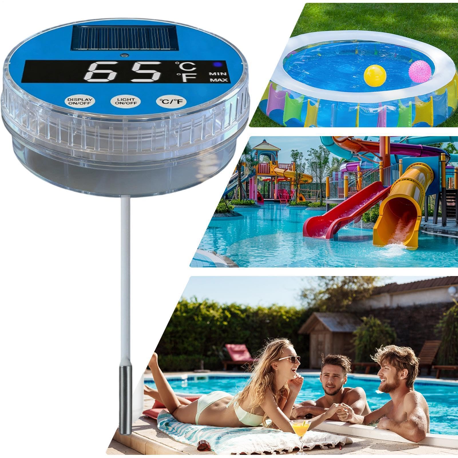 Medidor de Temperatura de Piscina Alimentación Solar, Impermeable Y