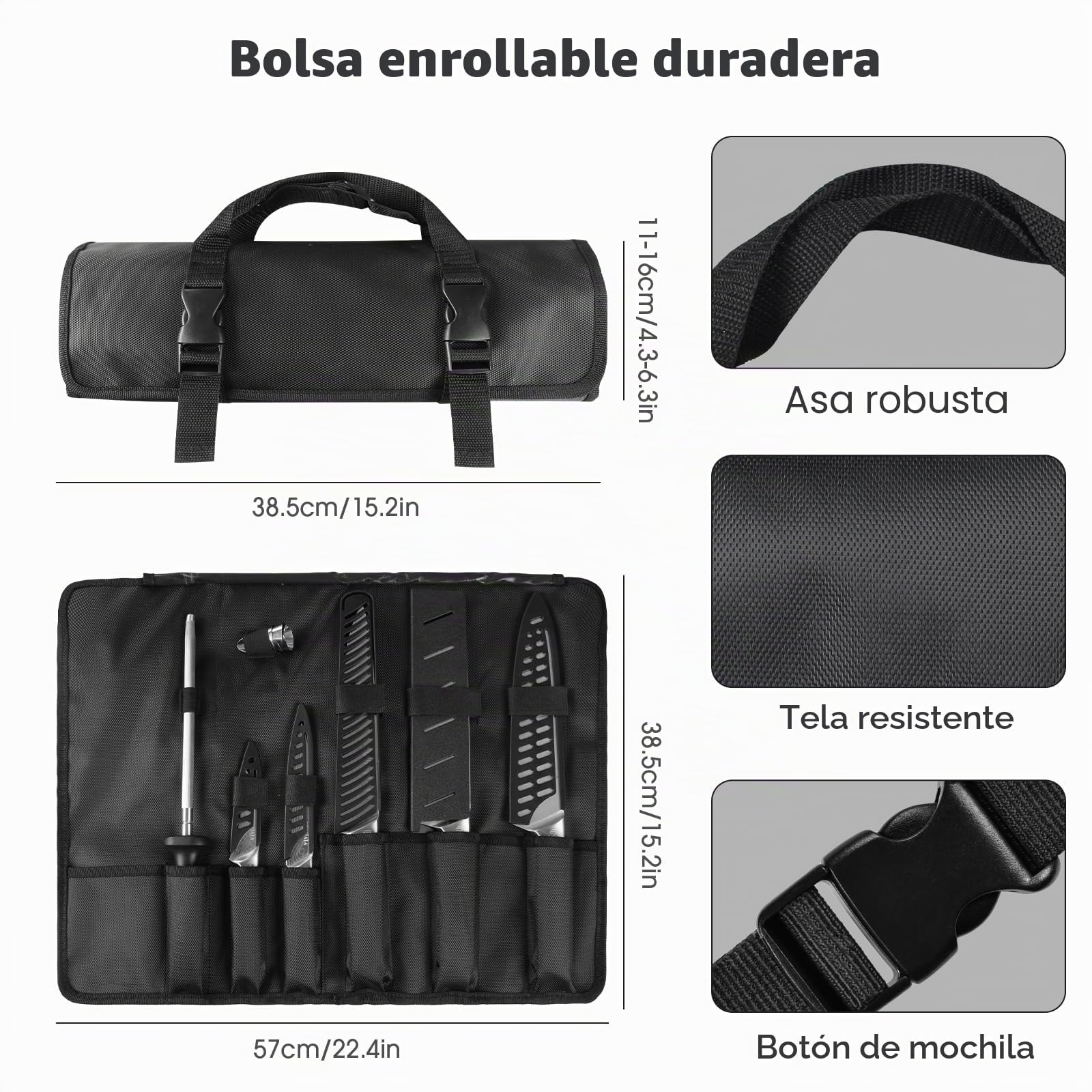 MOSFiATA Juego de Cuchillos con Bolsa, Set Cuchillos Cocina Profesional con Afilador y Estuche