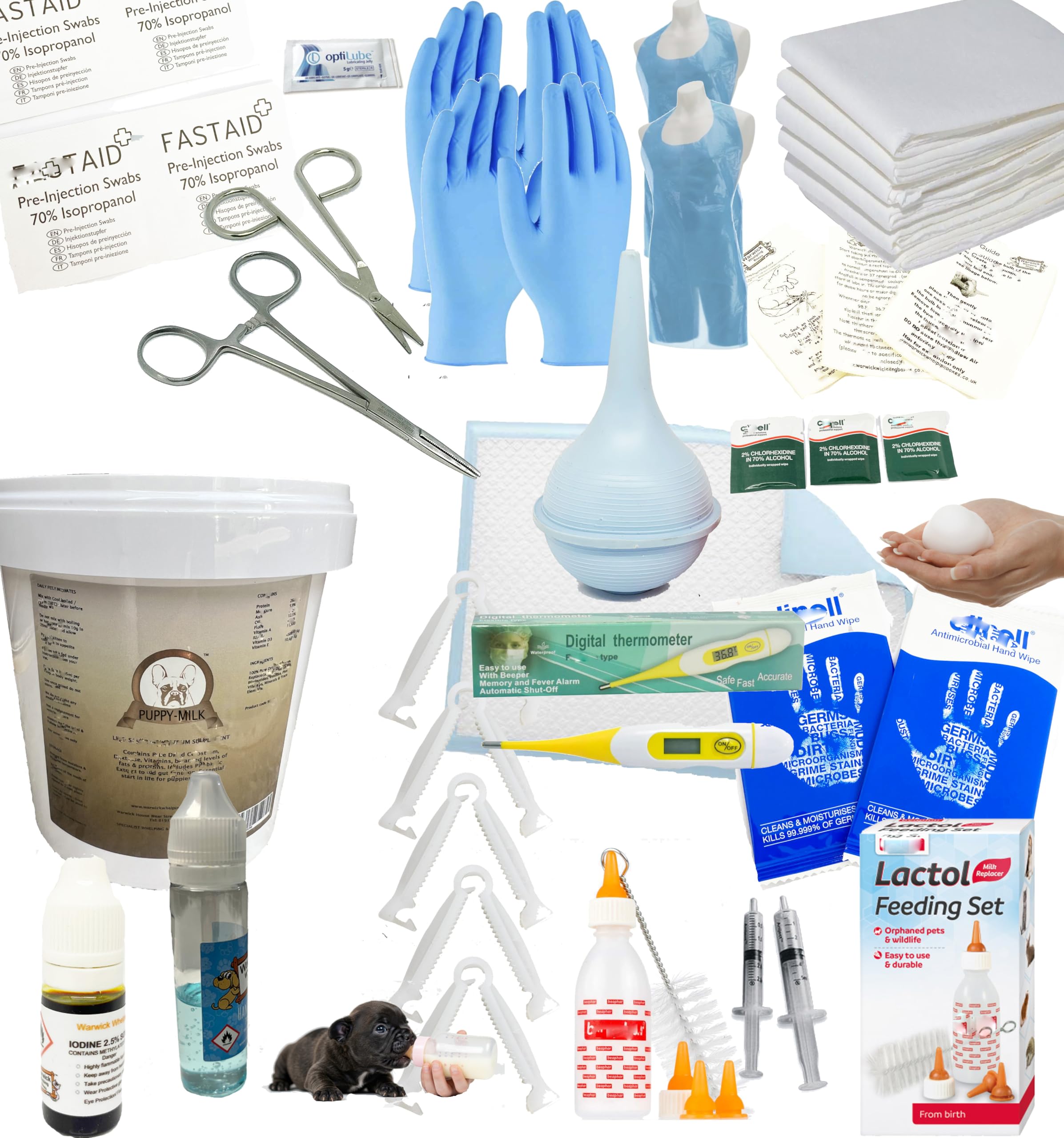 Warwick Choice Whelping Kit 4885, Iodine, Forceps, Scissors, Cord Clamps, Thermometer Full Kit - Milk for Kittens or Puppies