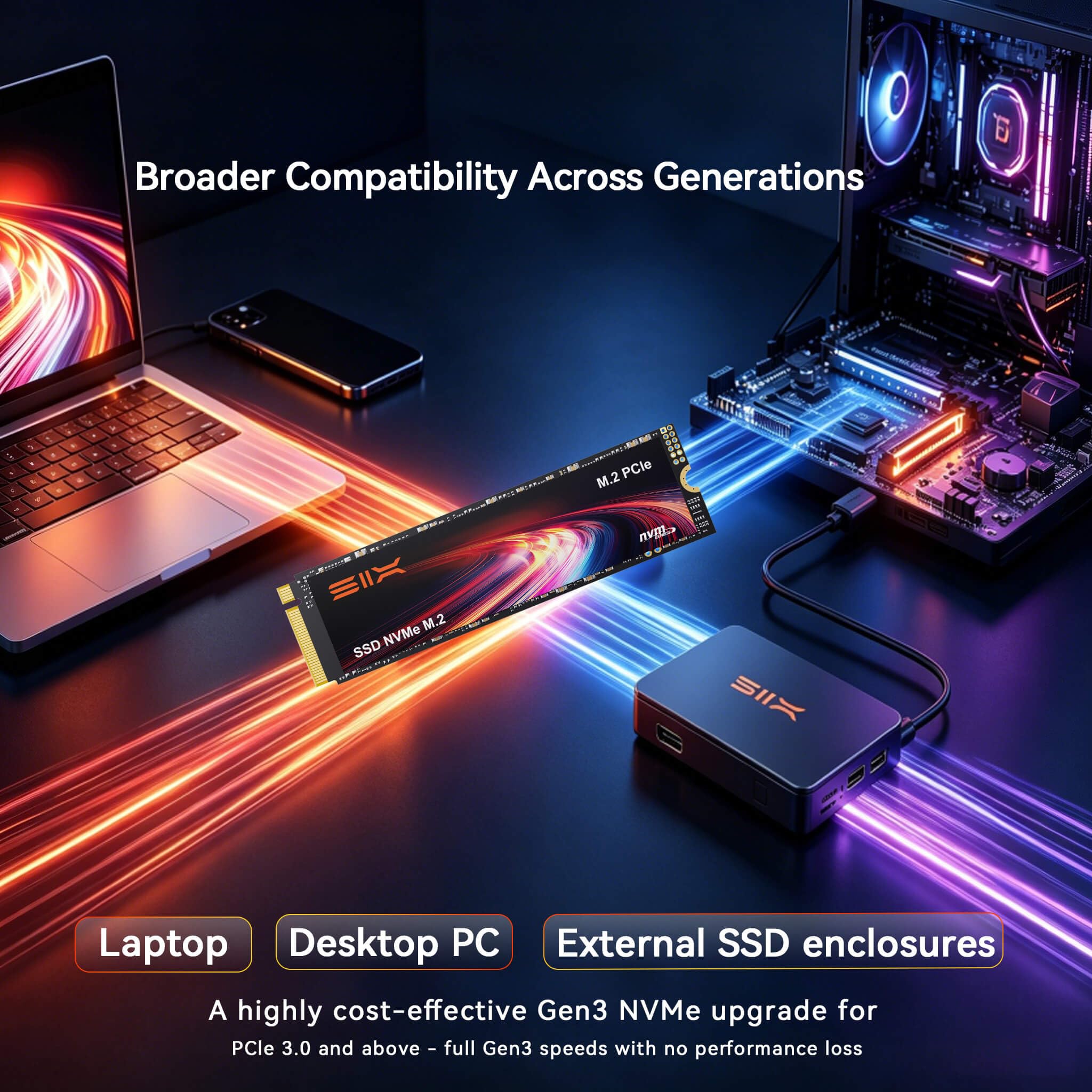 SIX X4000 1TB M.2 SSD PCIe Gen3x4 NVME SSD Solid State Drive - Fino a 3400 MB/s in lettura, 2600 MB/s in scrittura