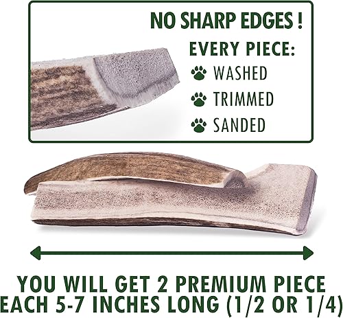 Miniatura 2 de Cuernos divididos para perros medianos, paquete de 2, fabricados en Estados Unidos, cuernos de alce de grado A, huesos masticables para razas