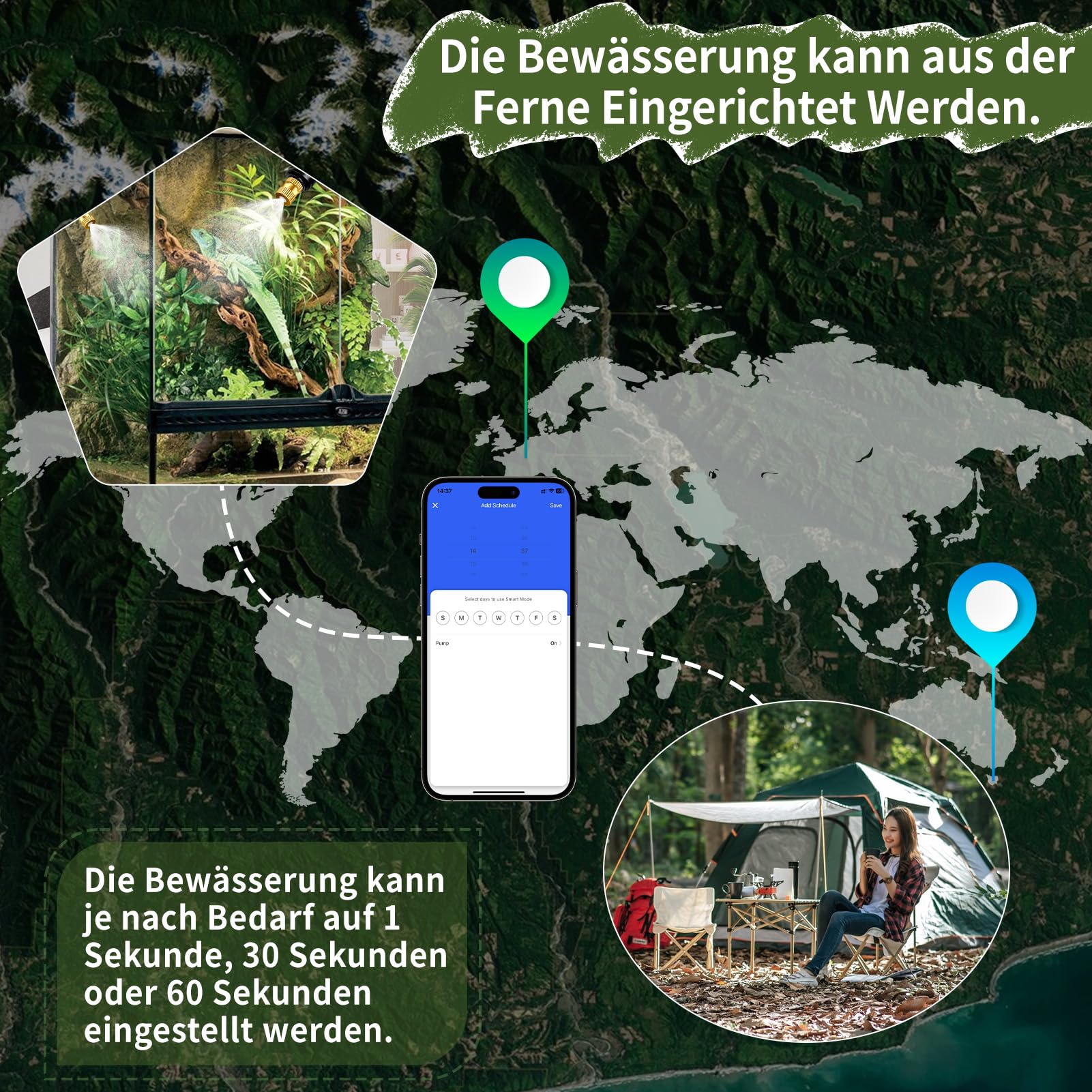 Beregnungsanlage Terrarium, Luftbefeuchter Terrarium, Mobiltelefonsteuerung Intelligentes Reptilien Benebelungssystem für Terrarium Luftbefeuchter Präzisionskupferdüse Kann um 360° Gedreht Werden