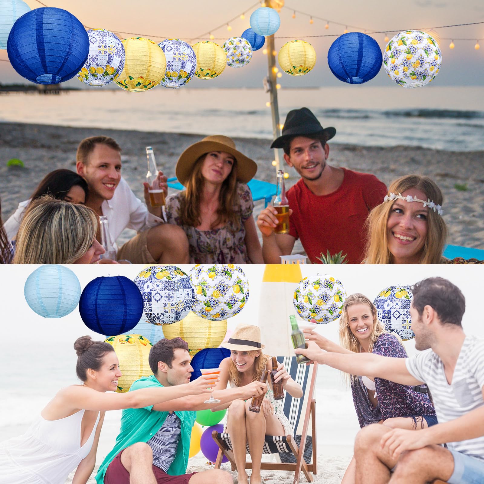 Retisee 18-Piece Lemon Party Decorations Kit - Yellow Paper Lanterns, Fans & Honeycomb Balls