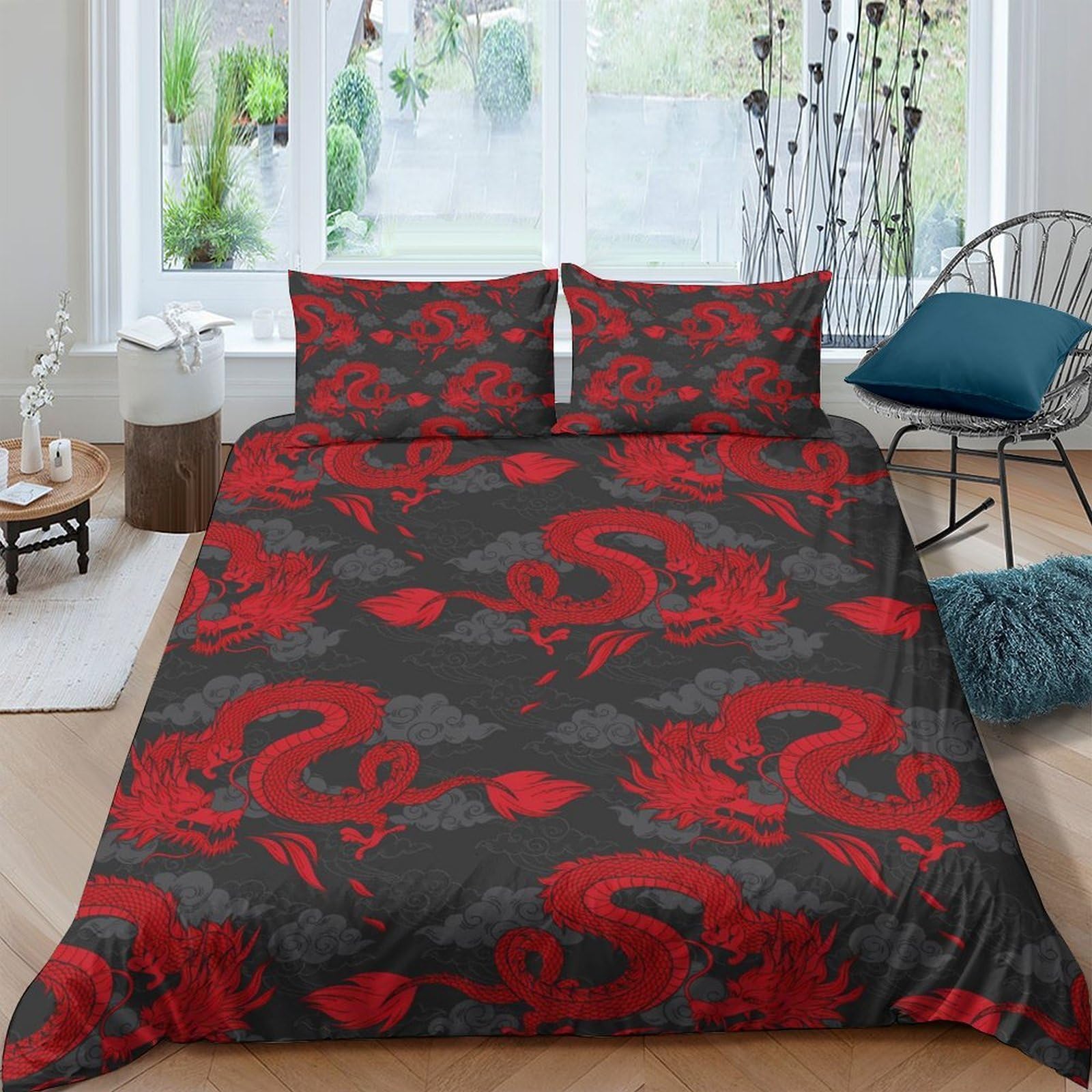 Ctjqhvkz Style-6 3D Printed Red Dragon Fitted Sheet Microfiber Soft Breathable Asian Style Bed Sheet For Bedroom Guest Room Decor Single（135X200cm）