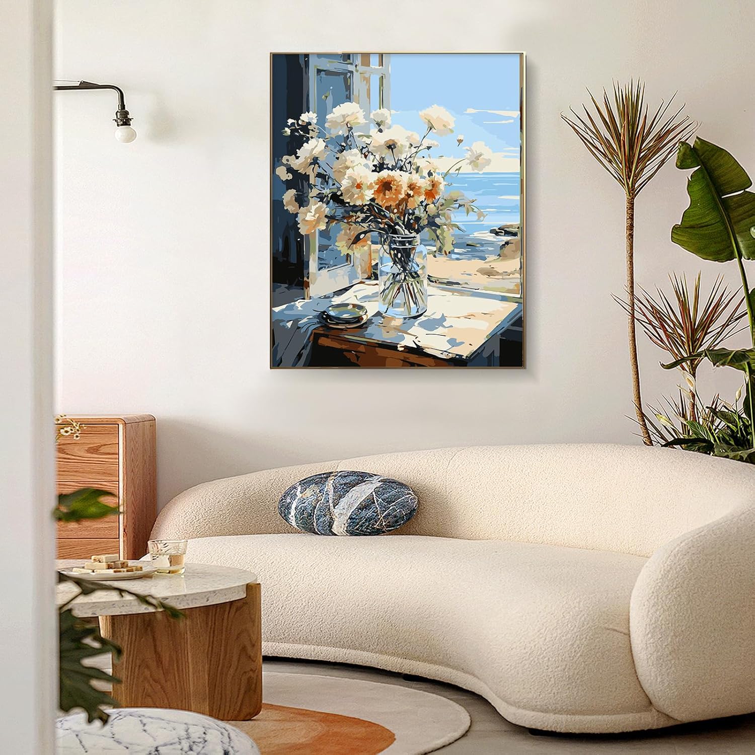 PRASIO Framed Paint by Numbers Kit for Adults Beginner, Flowers Adult Paint by Number Kits on Canvas Framed, DIY Acrylic Watercolor Oil Paint by Numbers with Frame for Gift Home Decor 16x20 Inch XM-OP-F-WindowWhiteFlower-4050