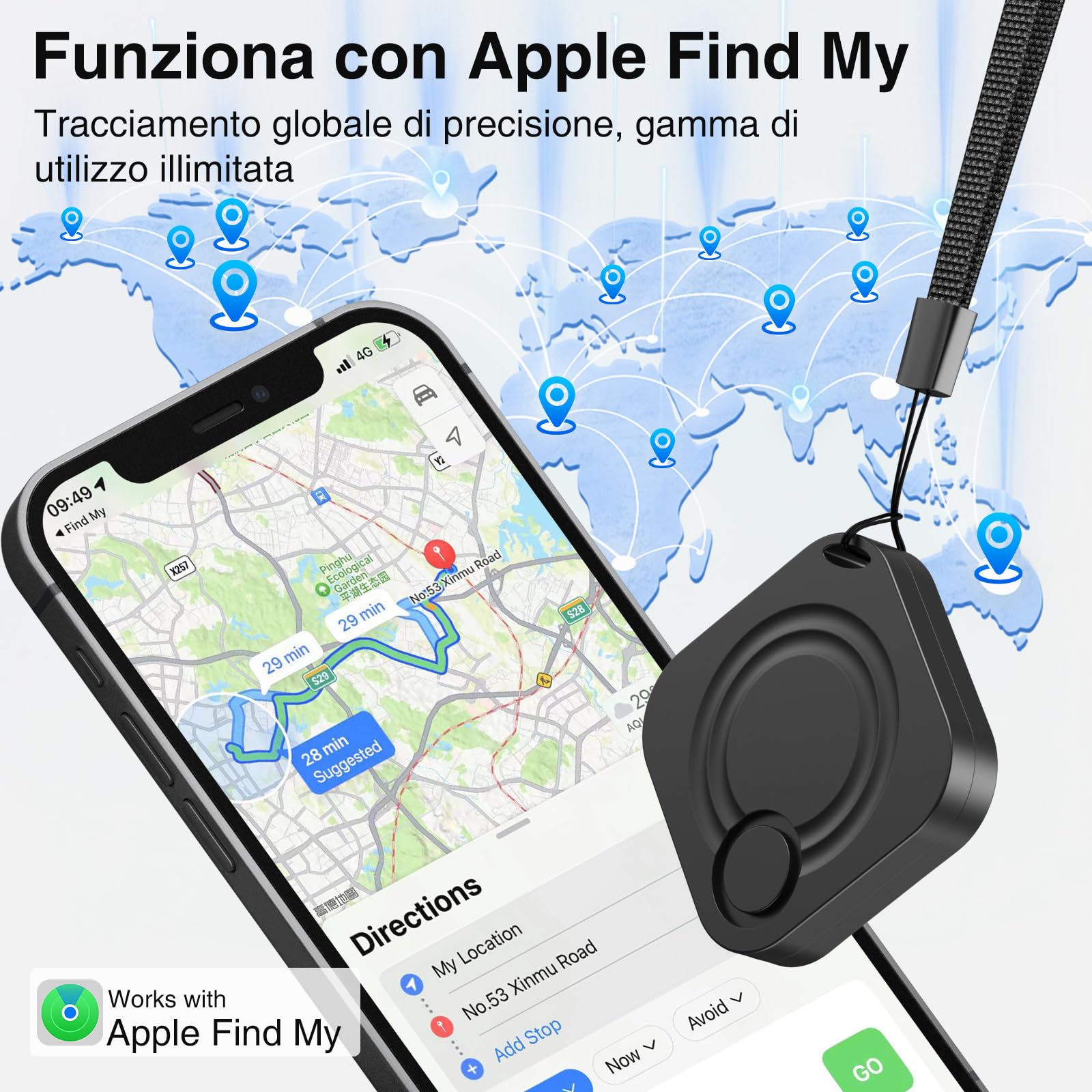 Localizzatore GPS - 2 pezzi Smart Tag compatibile con Apple Find My (Solo iOS 14.5+), Localizzatori Bluetooth Trova Chiavi Impermeabile IP67, per Valigia/Borsa/Bambini/Cani, Batteria Sostituibile