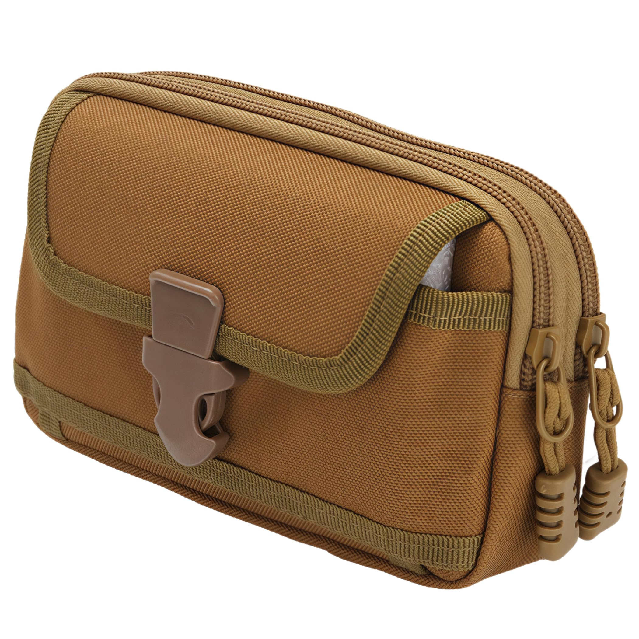 Nylon Tactical Waist Pouch - Phone Holder for Belt or Pack, Multi-Purpose Outdoor Essentials Bag (Khaki)