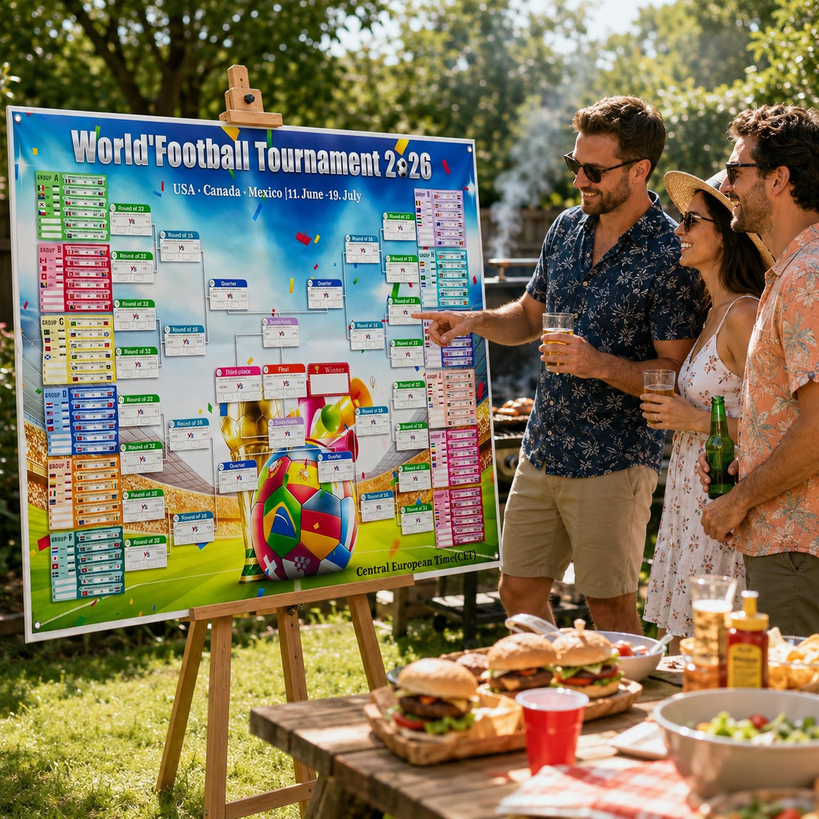 Affiche du Calendrier de la Coupe du Monde de Football 2026, 150 x 100cm, 48 Pays