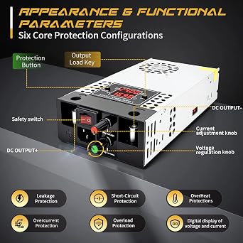 New Version Adjustable Digital Display,AC to DC Converter 0-30V 0-17Amp 500W Switching Power Supply,Universal SMPS 120V to 0-12V 0-17Amp Voltage&Current Adjustable DC Converter Volt Transformer