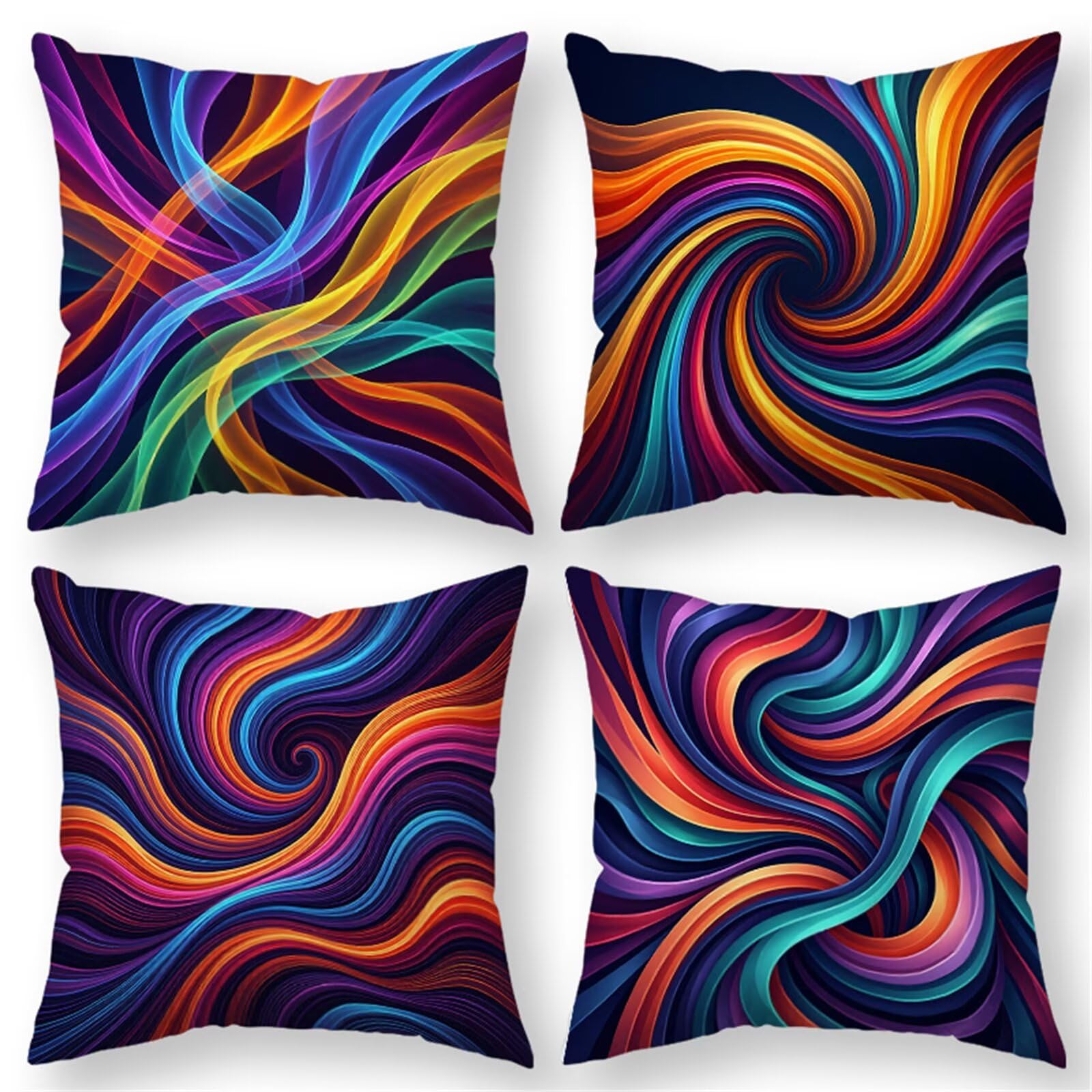Fodere per Cuscini 45x45 cm Set di 4 Federe Cuscini Divano Curve Colorate Lavabile Lino Tessuto Quadrato Federa per Divano Camera da Letto Auto Sedia Casa Decoro