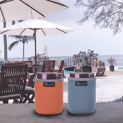 Vista 2 de Beautyflier Paquete de 4 fundas aislantes de neopreno antideslizantes en relieve, fundas gruesas y plegables para latas de bebidas, para fiestas