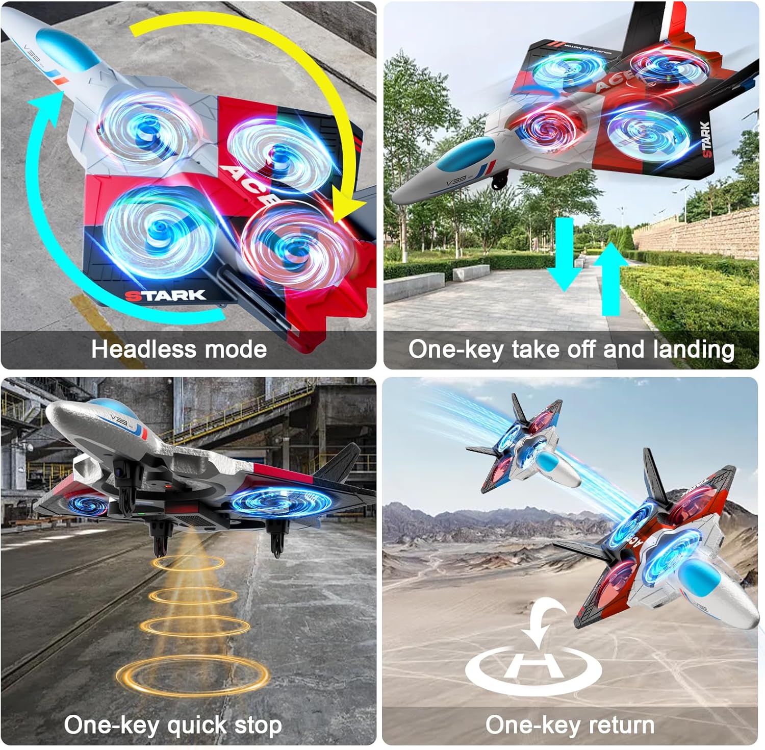 4DRC V39 RC Plane with Camera for Adults Kids, RC Airplane Fighter Jet 2.4GHz RTF Glider Aircraft Plane Toys,Waypoint Functions,Altitude Hold, Gesture Selfie,3D Flips,2 Batteries,Red
