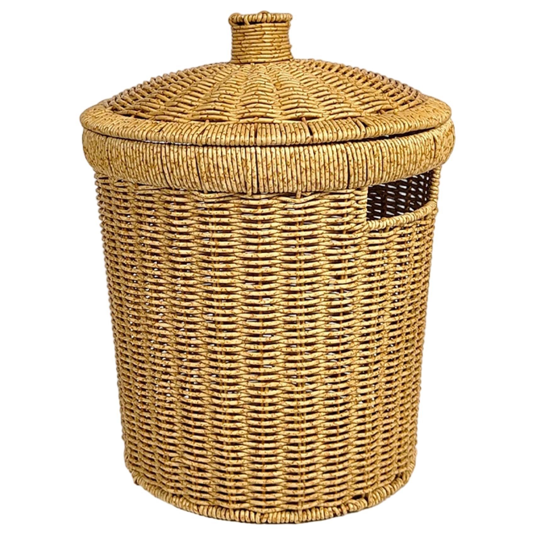 Uanqfegy Rattan Trash Can with Lid - Round Wicker for Bedroom Office Laundry Room/ 11x14.2 Inch