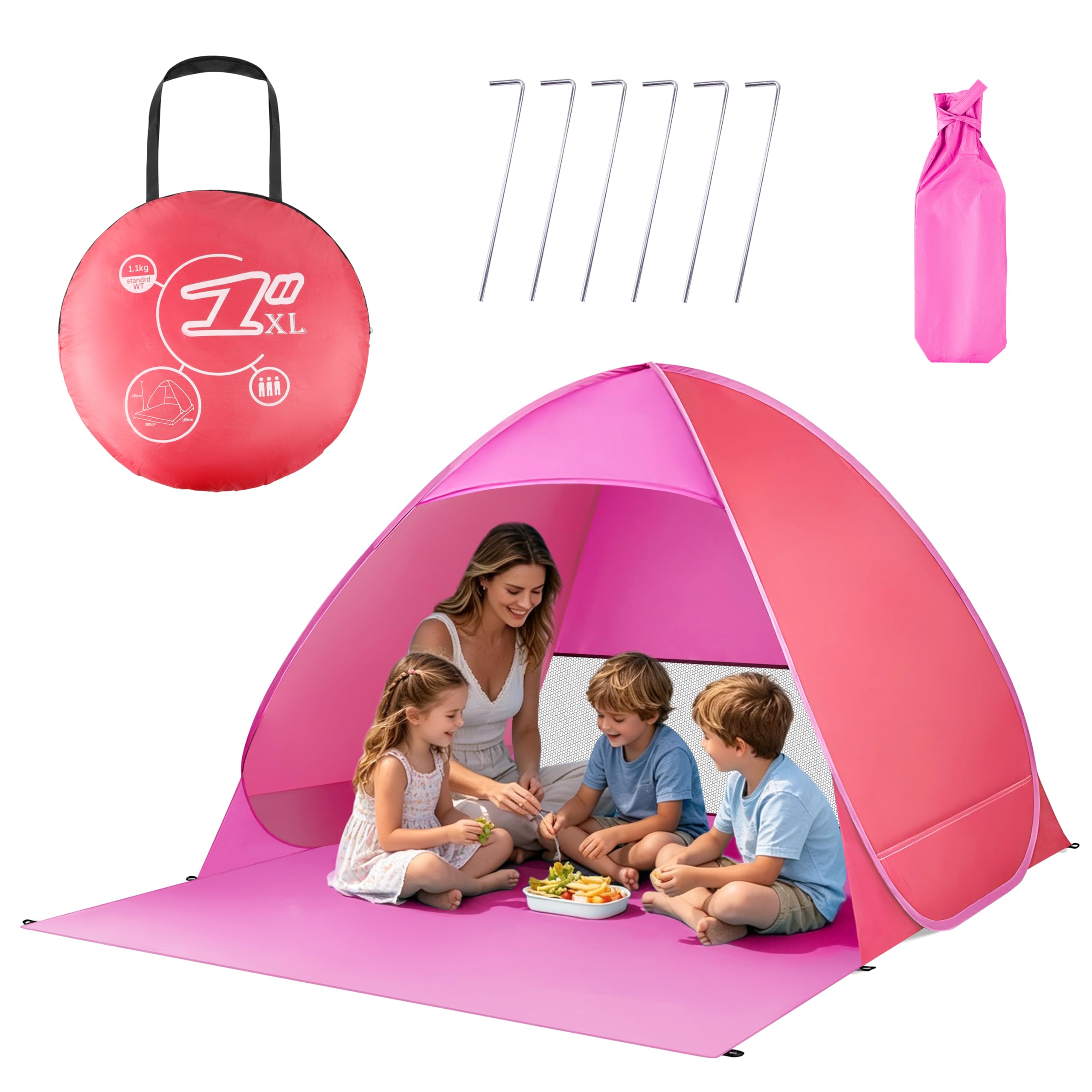 Tenda parasole XXL da spiaggia e da spiaggia, tenda parasole per esterni, portatile, colore: rosa