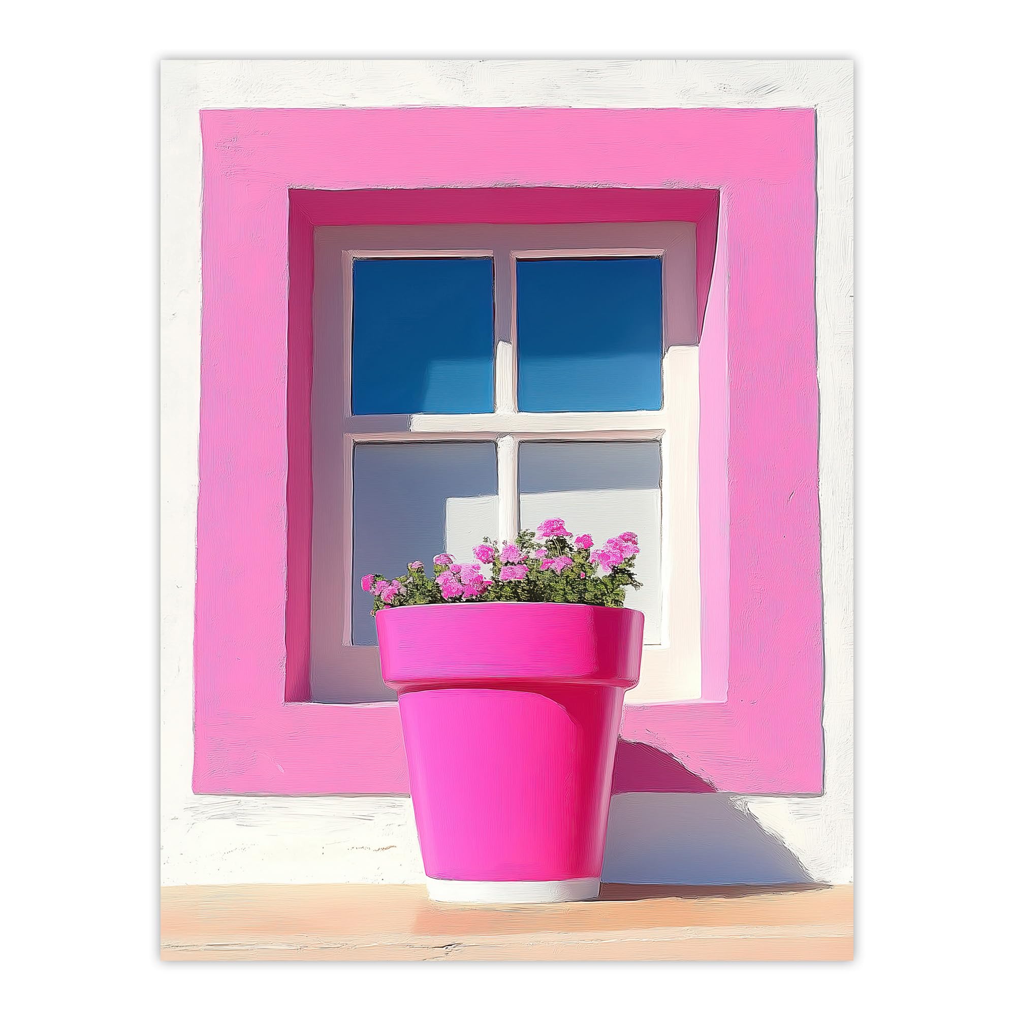 Artery8 Pink Geranium Flower Pot Wall Art Print W18" x H24"