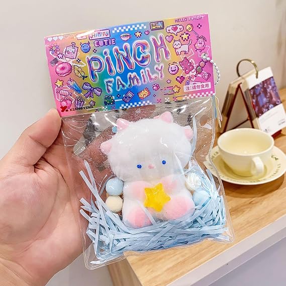 Ography 4pcs Anime Kitty Taba Squishy Kit - Pink, White, Purple, Blue - Kawaii Cat Paw Squishies - Stress Relief