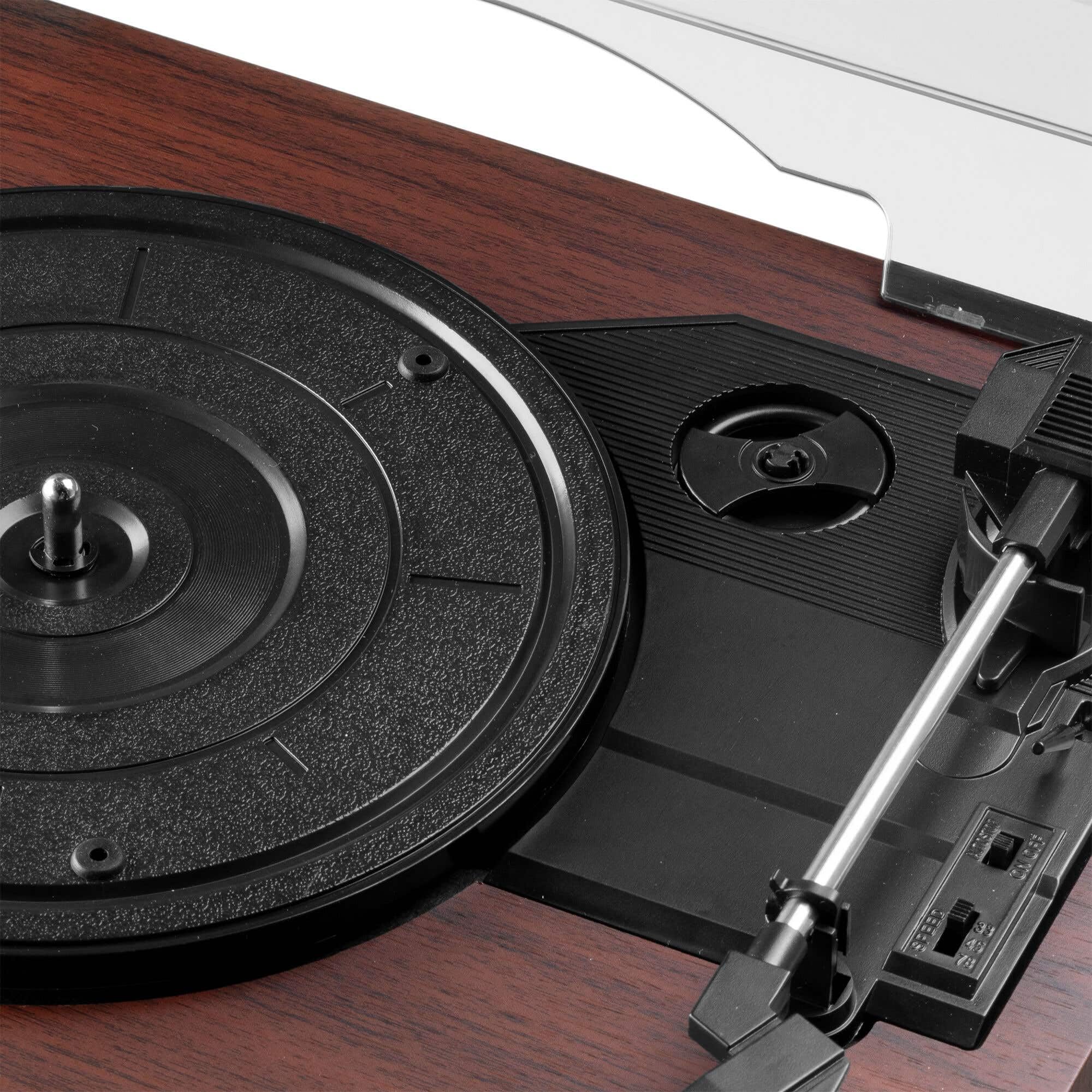 Audizio Reno – Giradischi con altoparlante Bluetooth – Retro Giradischi – Lettore in vinile per 33/45/78 RPM, Turntable in vinile con trasmissione a cinghia, giocatori vintage – rame