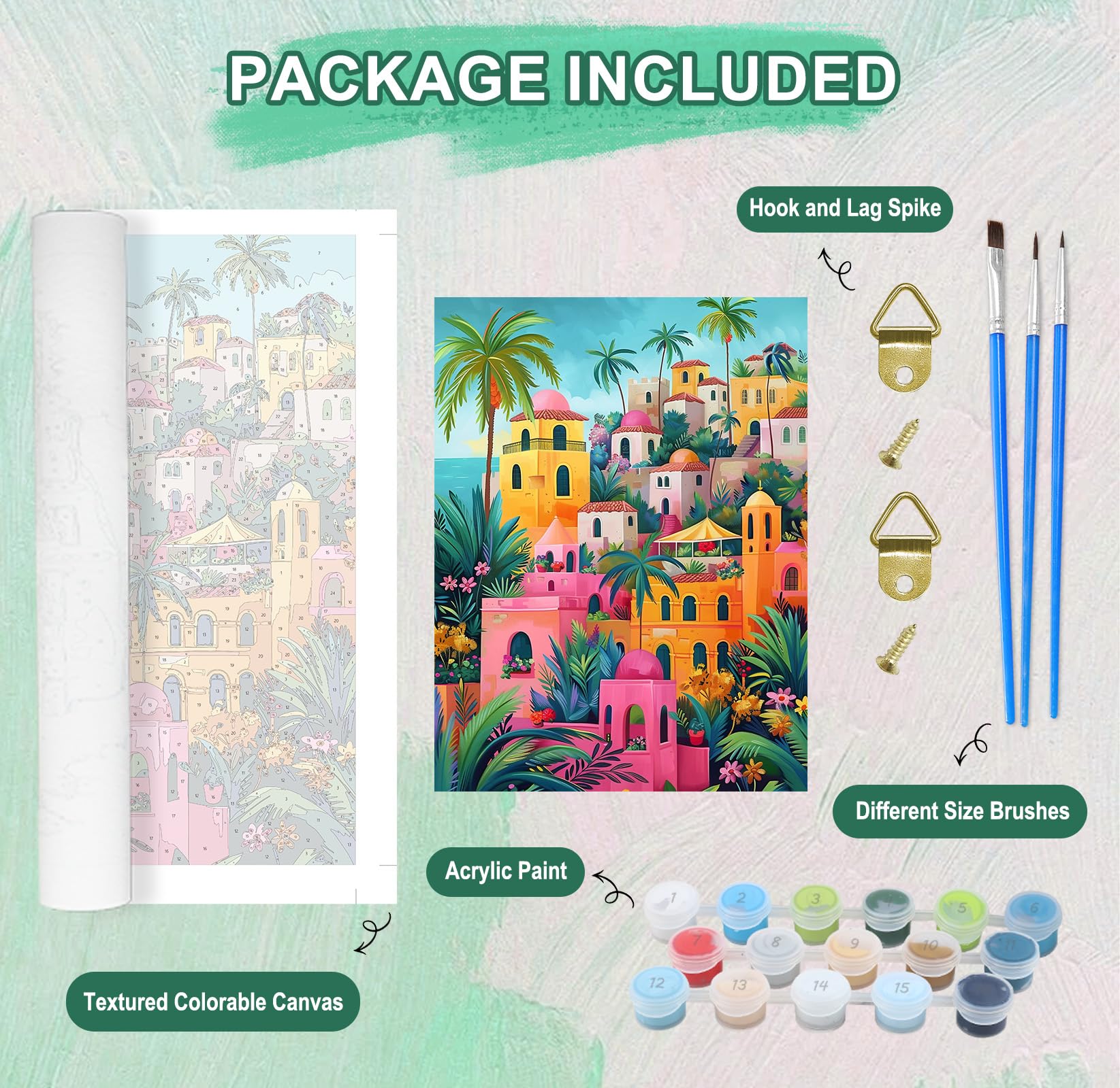 Pintura Por Números Para Adultos KEYIFA – Paisaje De Pueblo De Montaña, Kit De Lienzo Con Acrílicos Y Pinceles, Decoración DIY Fácil Y Relajante