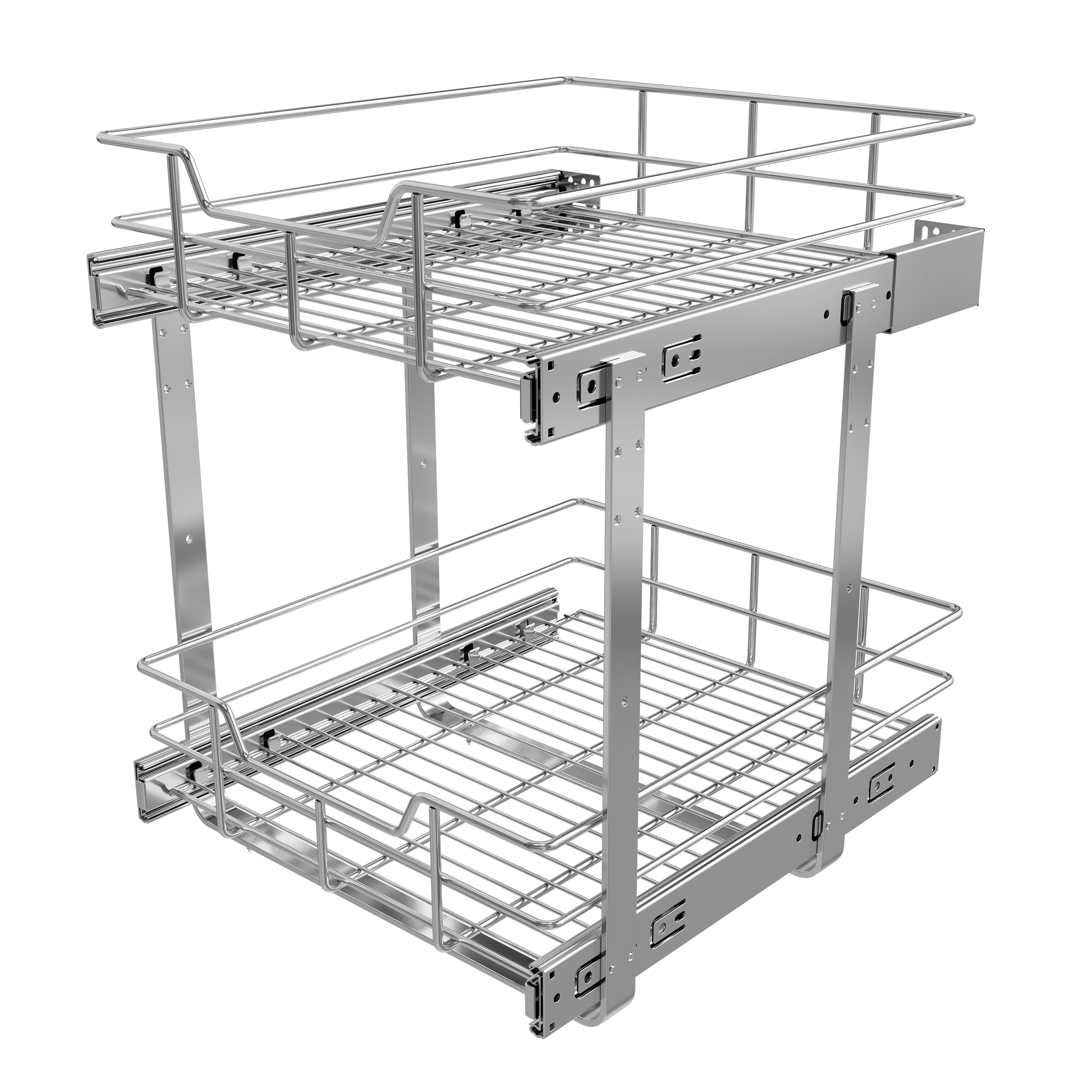 2 Tier Pull Out Cabinet Organizer 15" W X 17" D, Chromed, Full Slide Out