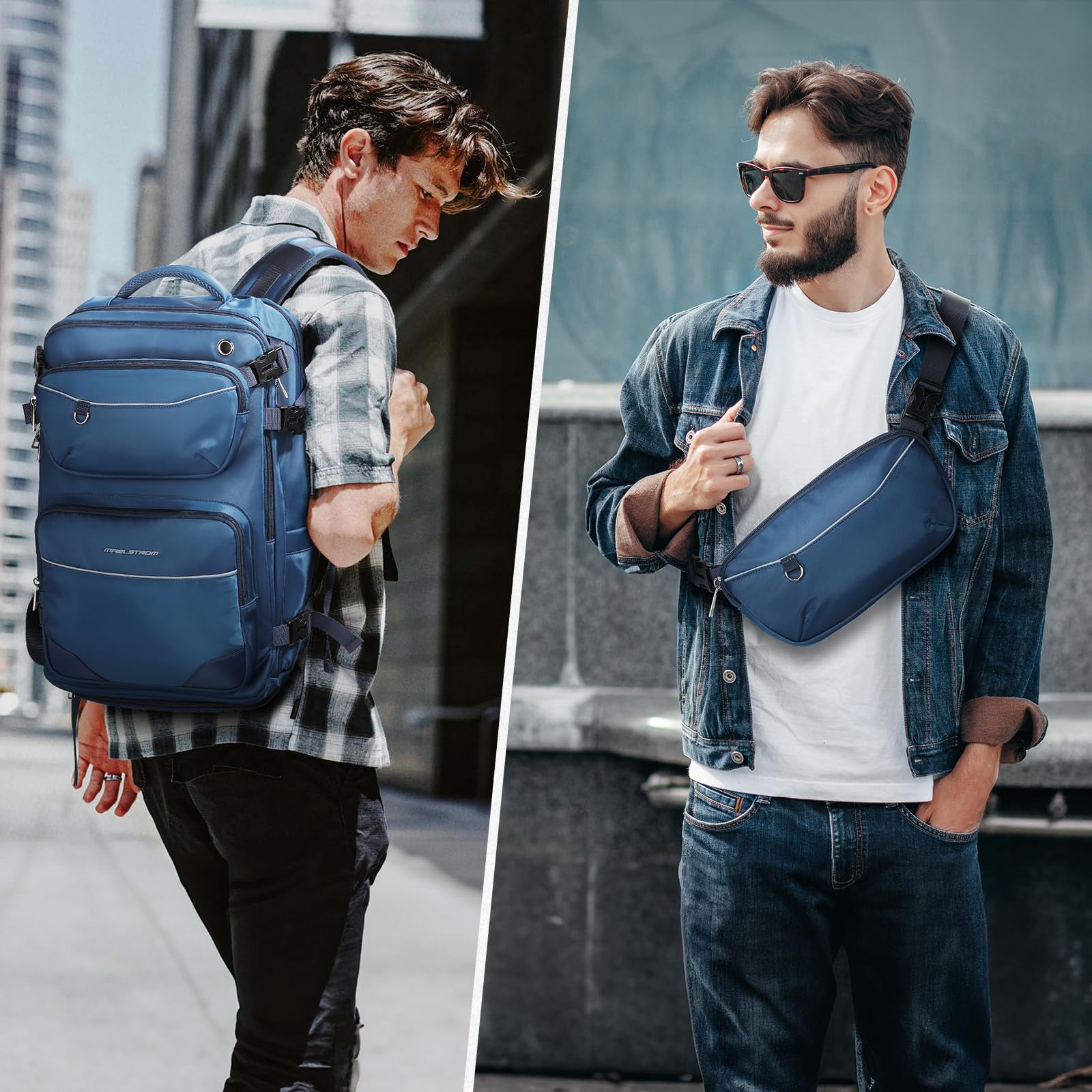 Maelstrom Mochila de viaje para hombres y mujeres, mochila de transporte de 35 L para viajar en avión, con bolsa para cinturón y compartimento para zapatos, mochila impermeable para laptop de 17