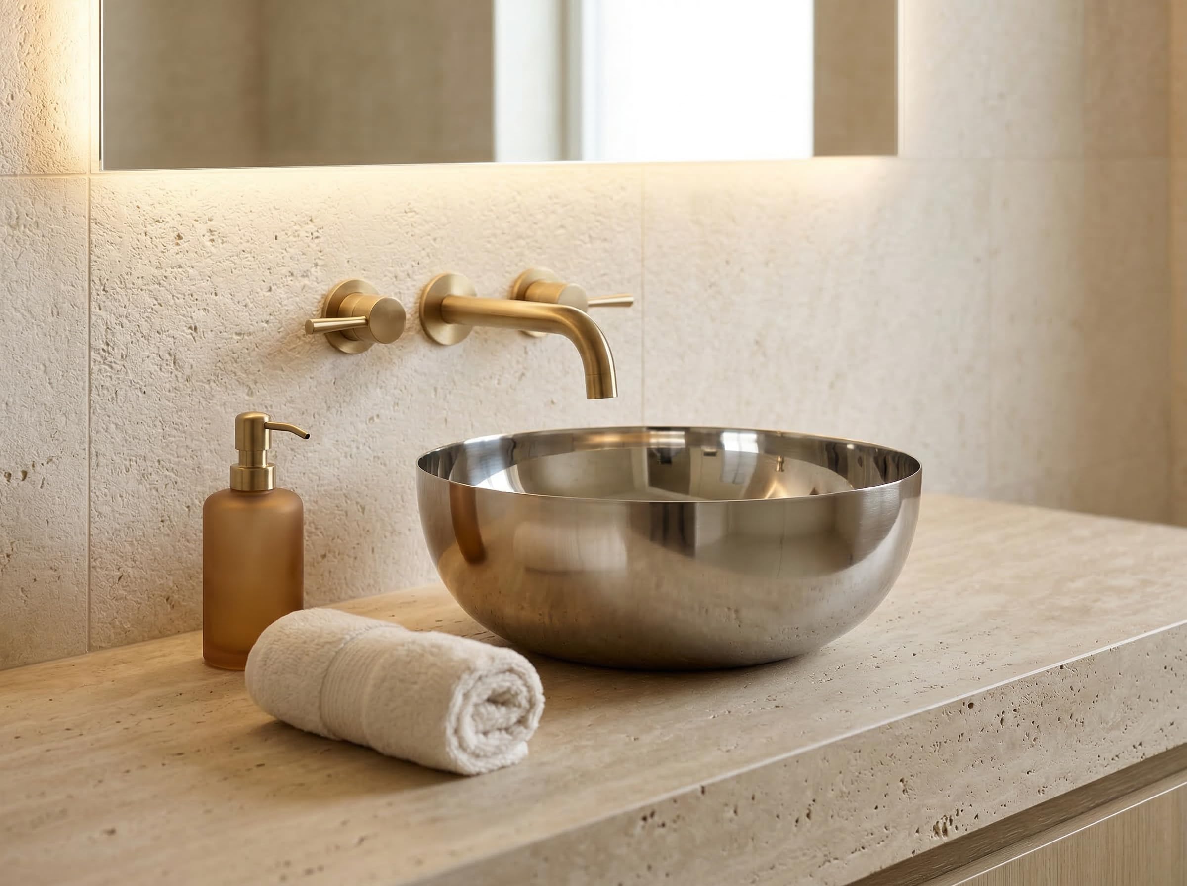 Lavabo Loft Cromo Ø 37 cm – Lavabo da Appoggio in Metallo Cromato Lucido, Design Minimal Moderno