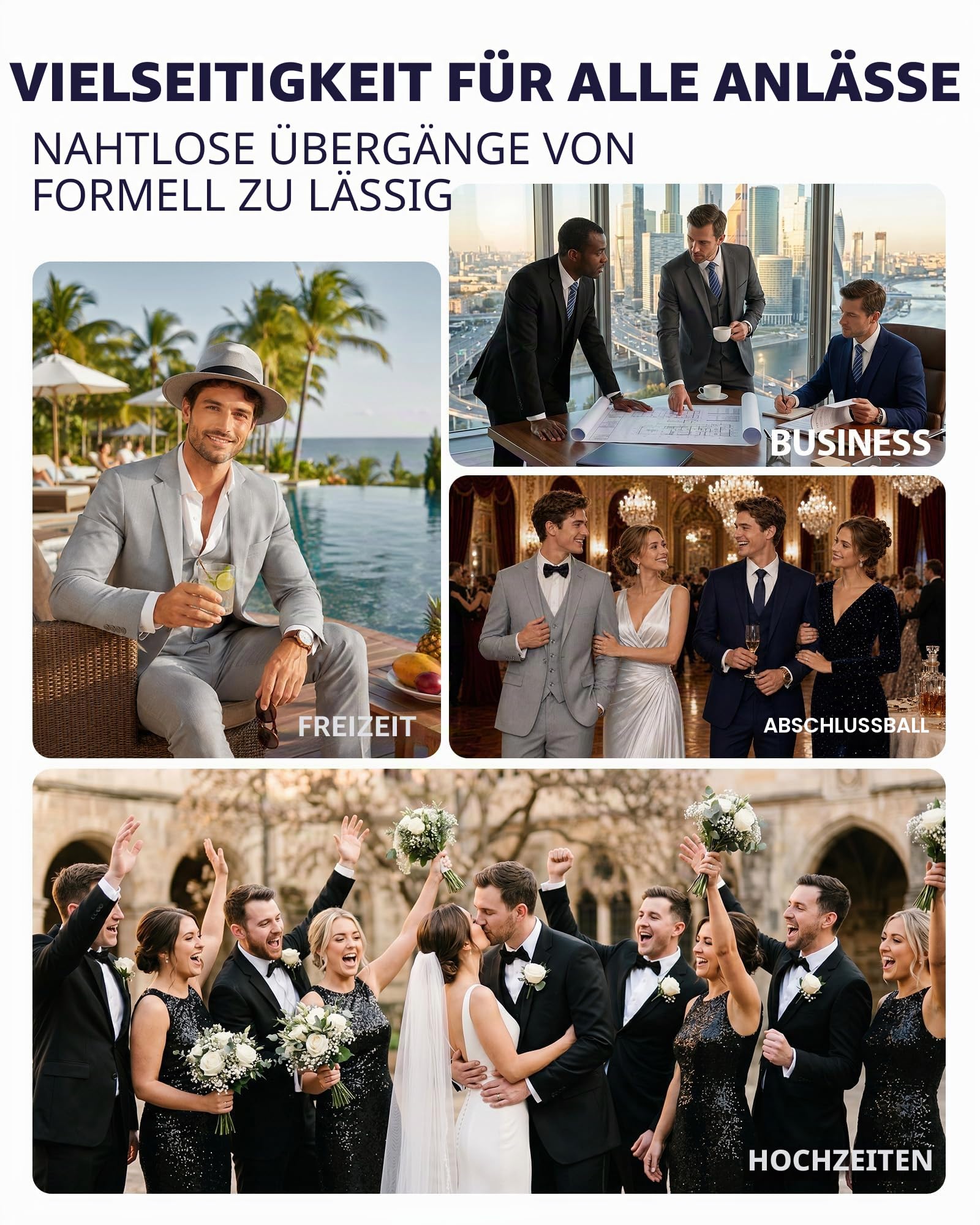 Cooper & Nelson Herren Cooper & Nelson 3-teilige Anzüge für Herren Tuxedo-Armlehne