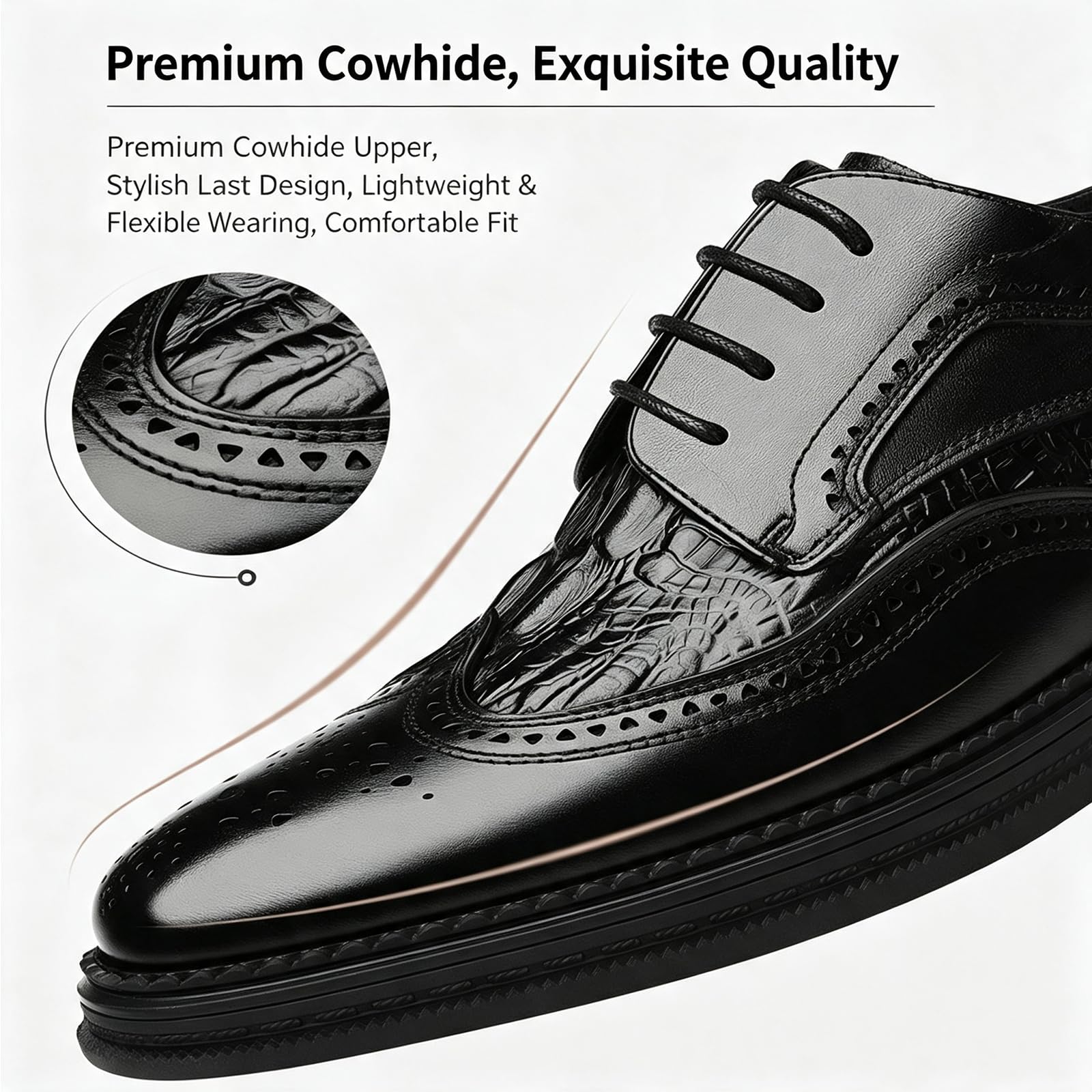 Scarpe Formali da Uomo Stringate Brogue Punta | Pelle, classico, Antiscivolo, Tacco Largo, Oxford, Sera, Formale, attività, Festa