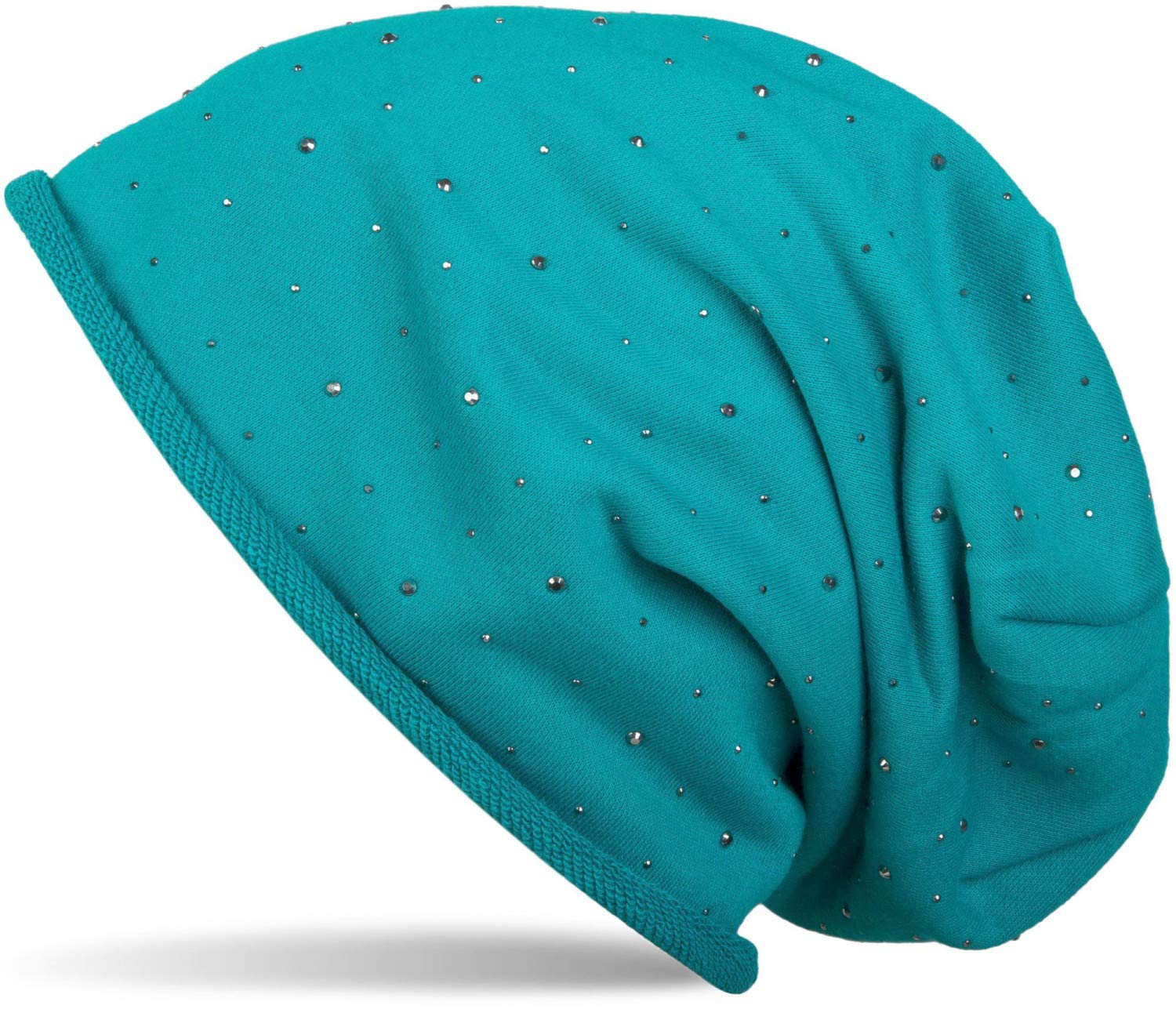 styleBREAKER Classic Beanie hat with Rhinestone Stud Application and Turn up, Warm, Unisex 04024024, Colour:Turquoise-Blue
