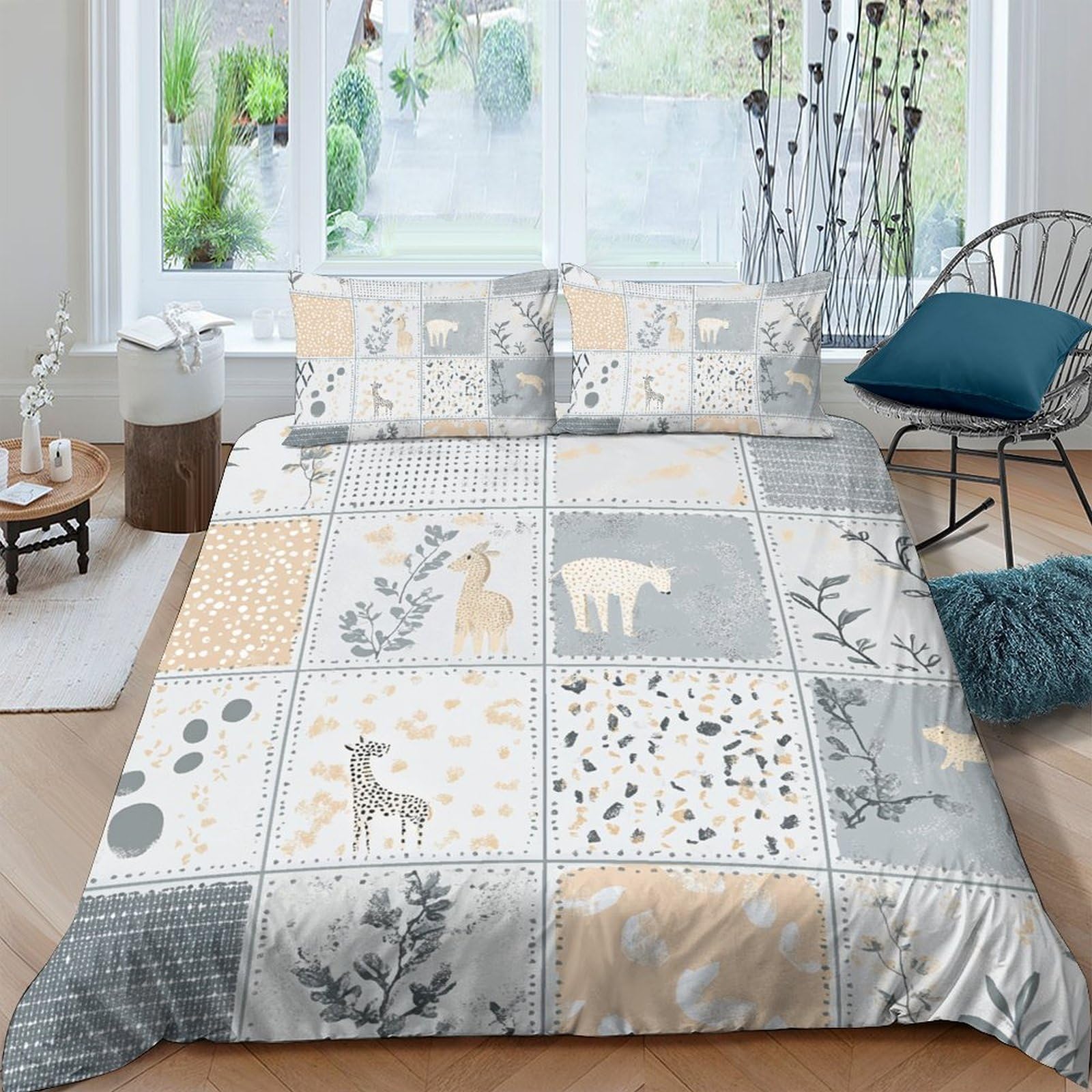 Ctjqhvkz Style-7 3D Printed Nordic Forest Animal Fitted Sheet Microfiber Soft Breathable Geometric Tree Mattress Cover For Bedroom Guest Room Decor Single（135X200cm）