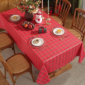 SASTYBALE Christmas Vinyl Tablecloth Rectangle Buffalo Plaid, Red, 60"x120"