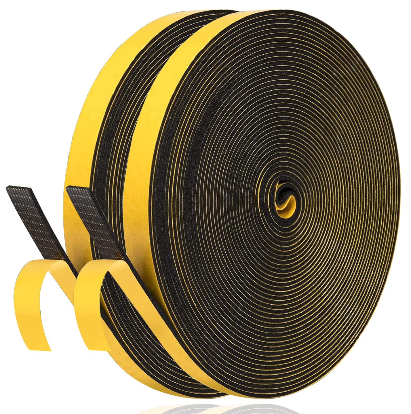 Weather Stripping Self Adhesive Foam Tape 6mm(W) x 1.5mm(T) Window Door Draught Excluder SoundProof Weather Strip Tape Seals for Gap Seal,2 Rolls, Total 20M Long Black