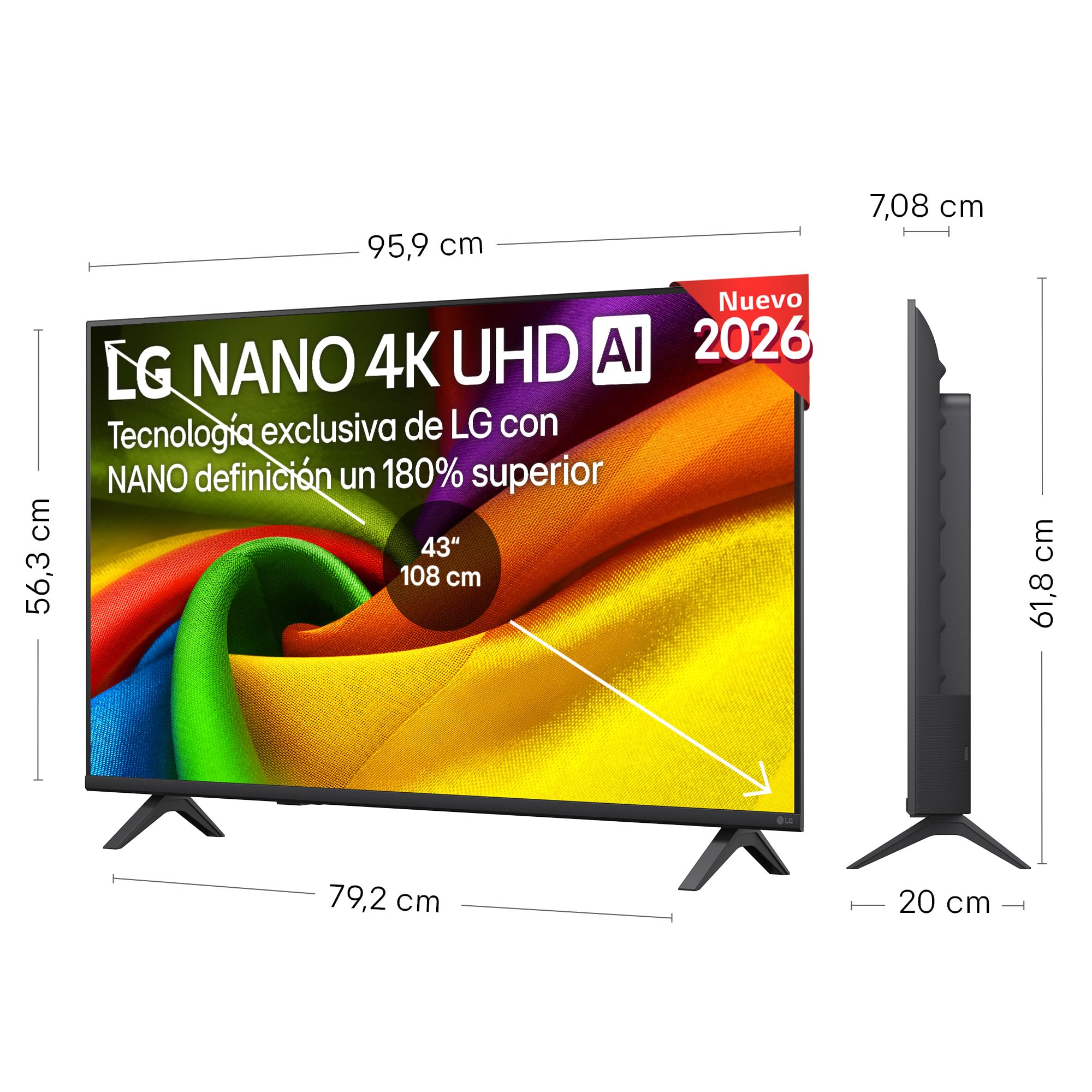 LG 43NU850B6LA - Smart TV Nano 4K UHD NU85 43 Pulgadas, Sin Reflejos al 94%, webOS 26 AI Copilot, Procesador Inteligente α7 AI Processor 4K Gen9, HDR10 Pro, 4K Super Upscaling, Dolby