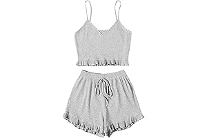 Ruffle Hemmed Ribbed Knit Pajama Set