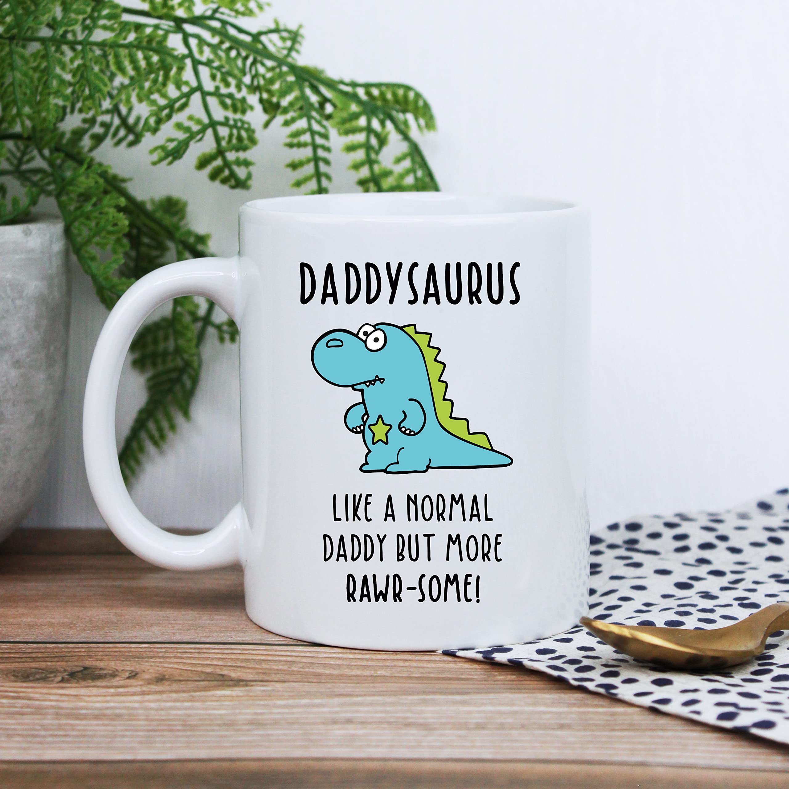 eBuyGB Daddysaurus Mug, Daddy Mug, Dinosaur Mug, Printed Coffee Mug, Father's Day Gift, Dad Birthday Gift, Funny Mug Present