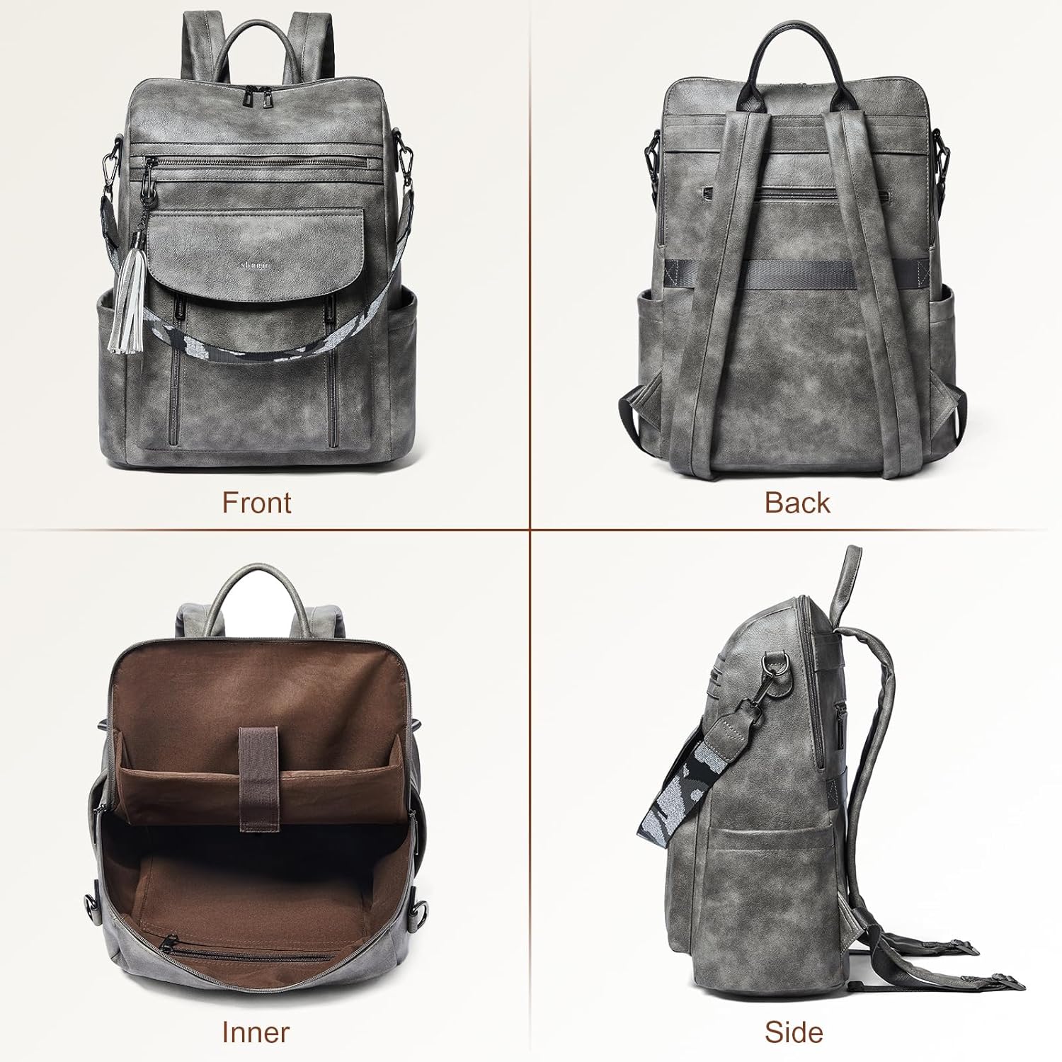 Shrrie Laptop Backpack for Women 15.6 inch,Travel Leather Backpack Purse Nurse Teacher Carry on Backpack Computer Bag,Professional Water-Resistant College Business Work Casual Daypack,Deep Gray - Image 7