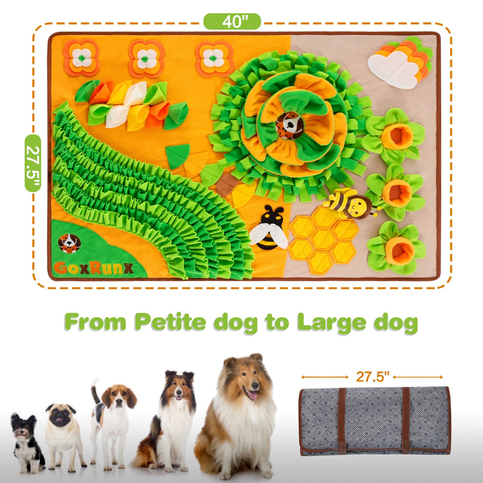 GoxRunx Schnüffelmatte für Hunde, 101.6x68.9 cm, extra große Hunde-Futtermatten, Haustier-Schnüffelmatte, interaktives Hunde-Puzzle-Spielzeug für Stressabbau, fördert das natürliche Futtersuche