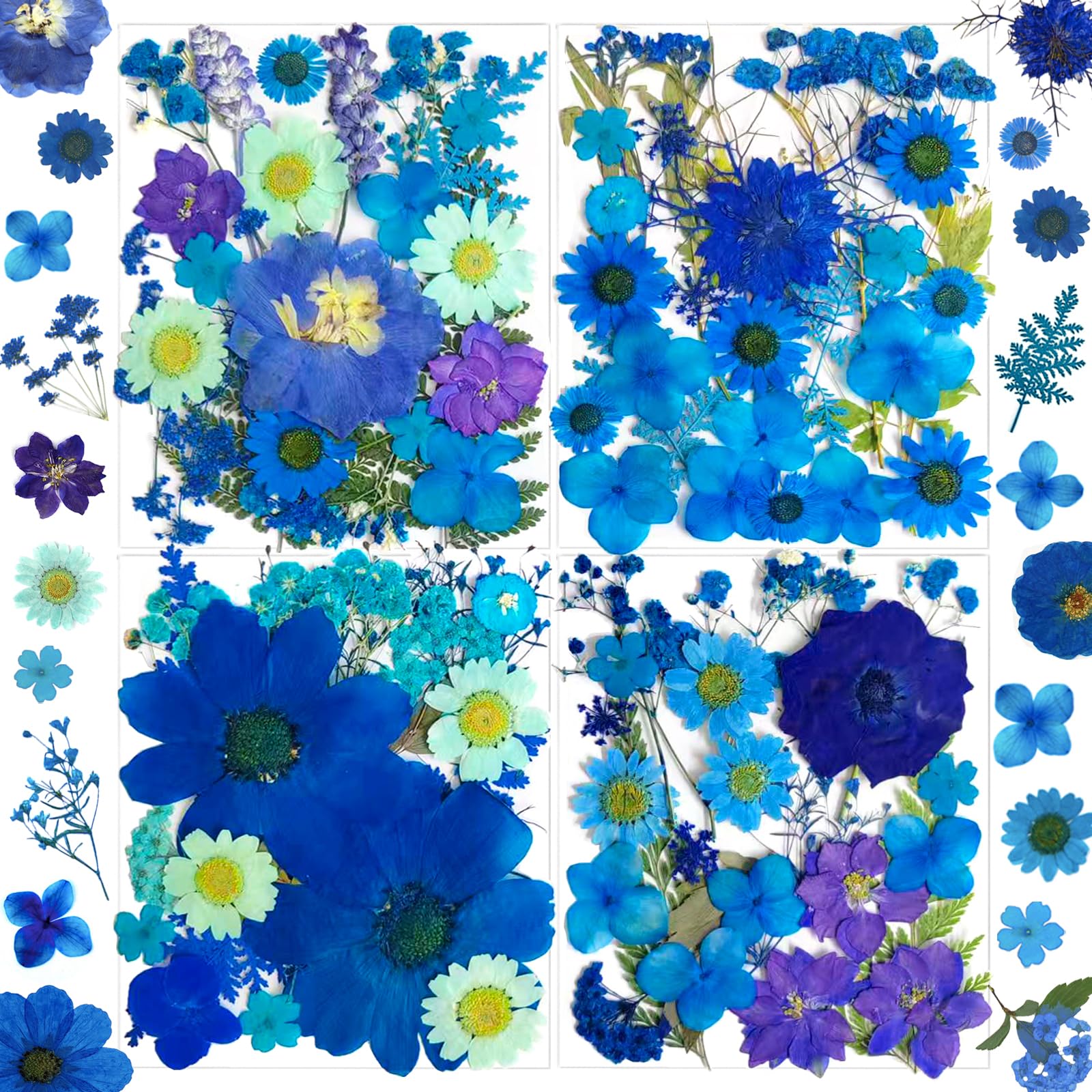 MIKIYA 94 Pcs Blue Dried Pressed Flowers