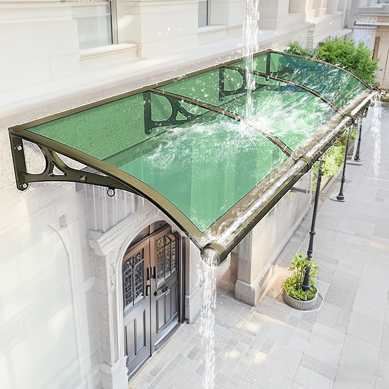 Grey Door & Window Awning - Aluminum Bracket Polycarbonate Canopy for UV, Rain, Snow Protection at Entrance & Balcony（100x70cm）