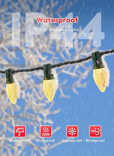 Miniatura 3 de Minetom Guirnalda de luces de Navidad C9, luces LED comerciales de Navidad para exteriores de 100 pies con 100 bombillas C9 de fresa, impermeables,